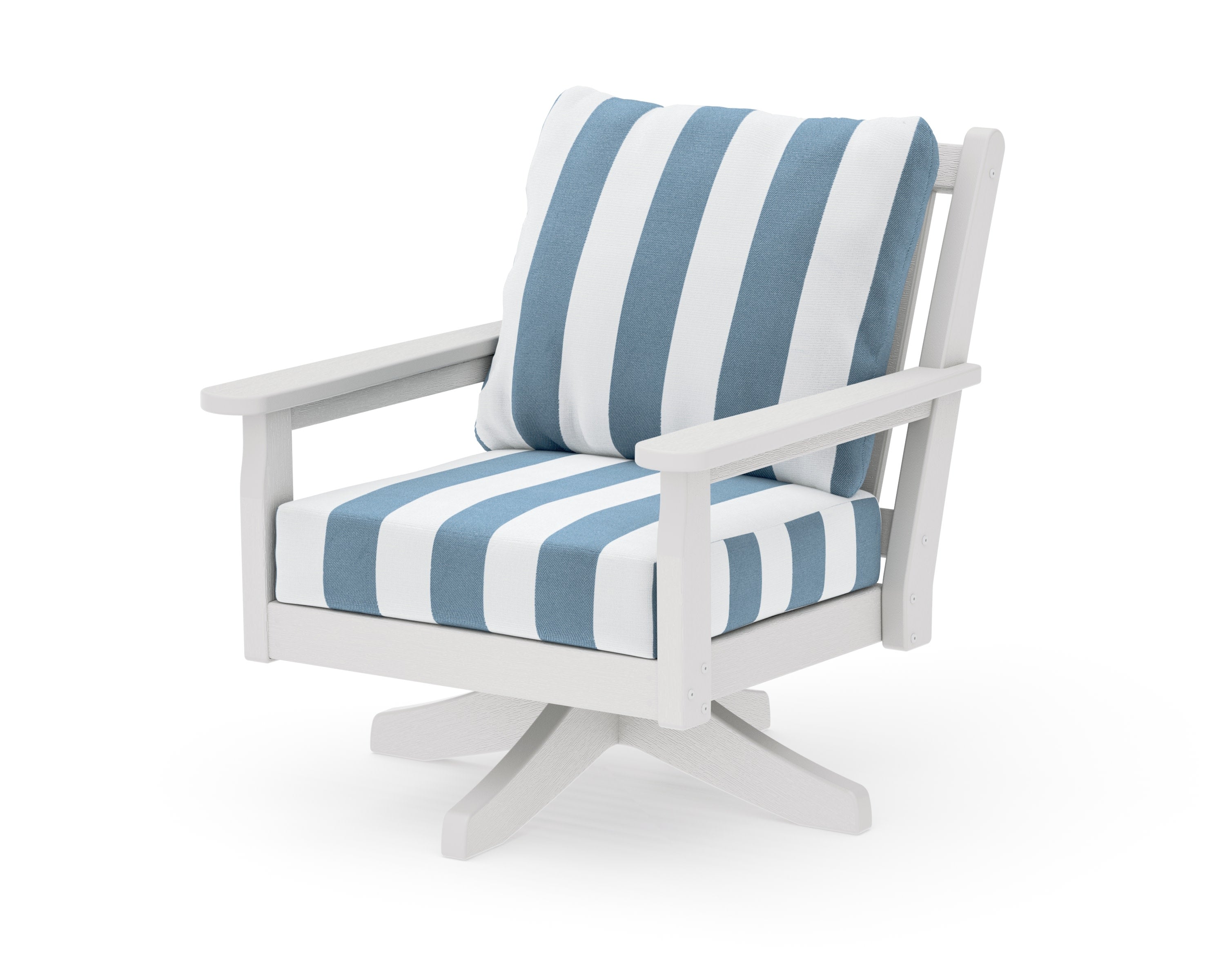 Chippendale Deep Seating Swivel Chair in Vintage White / Cabana Stripe Sky Blue