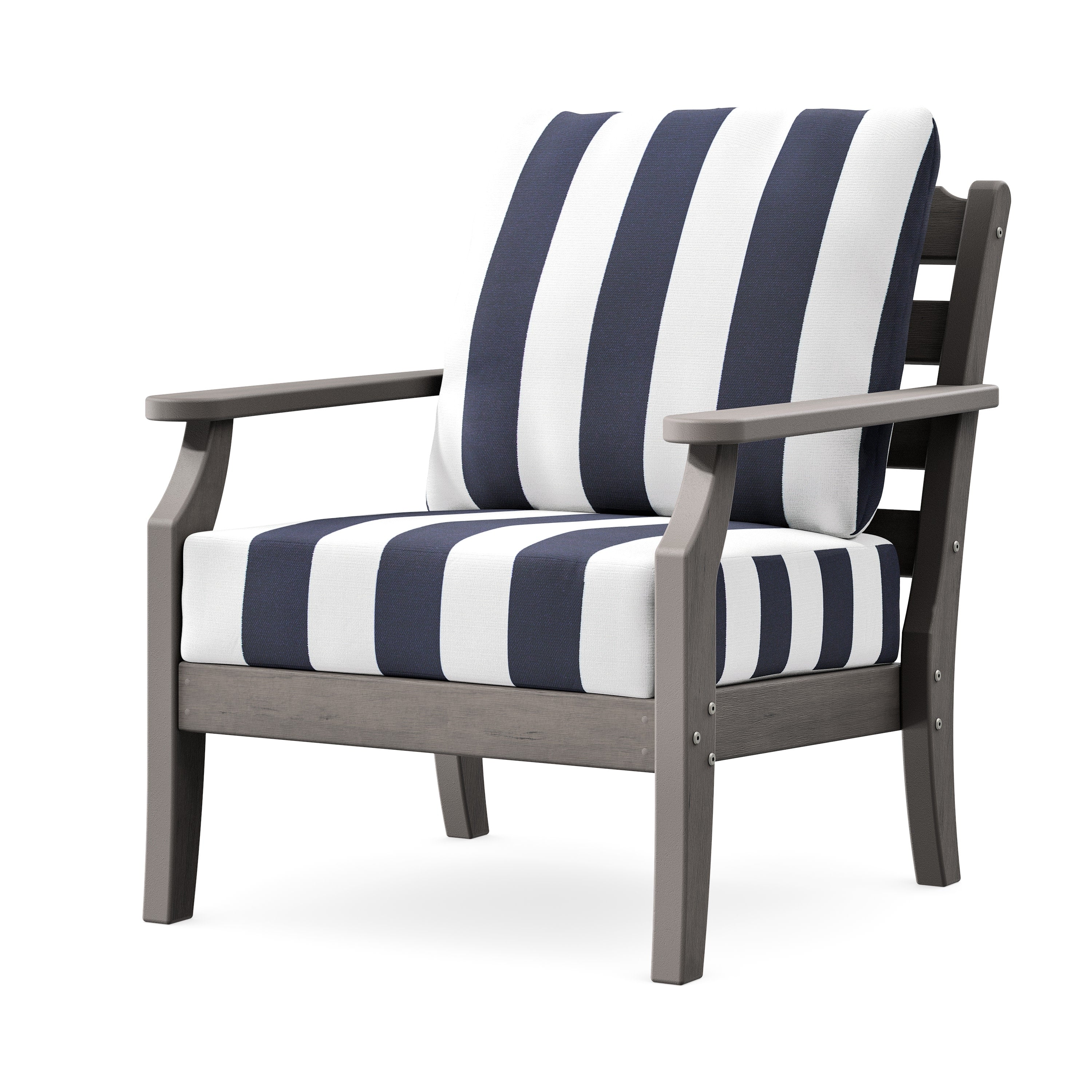 Savannah Deep Seating Chair in Driftwood / Cabana Stripe Navy