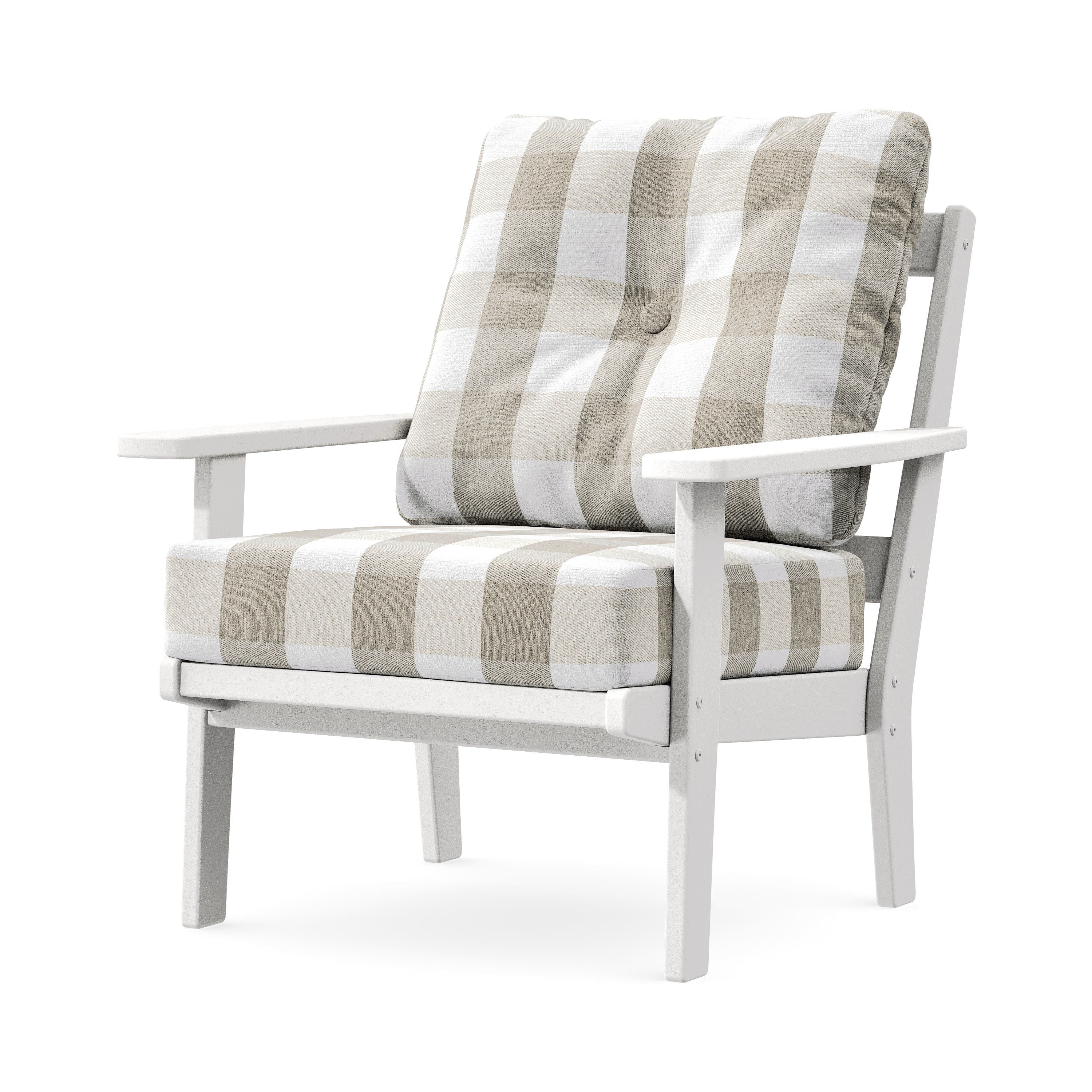 Prairie Deep Seating Chair in White / Buffalo Plaid Dune Burlap