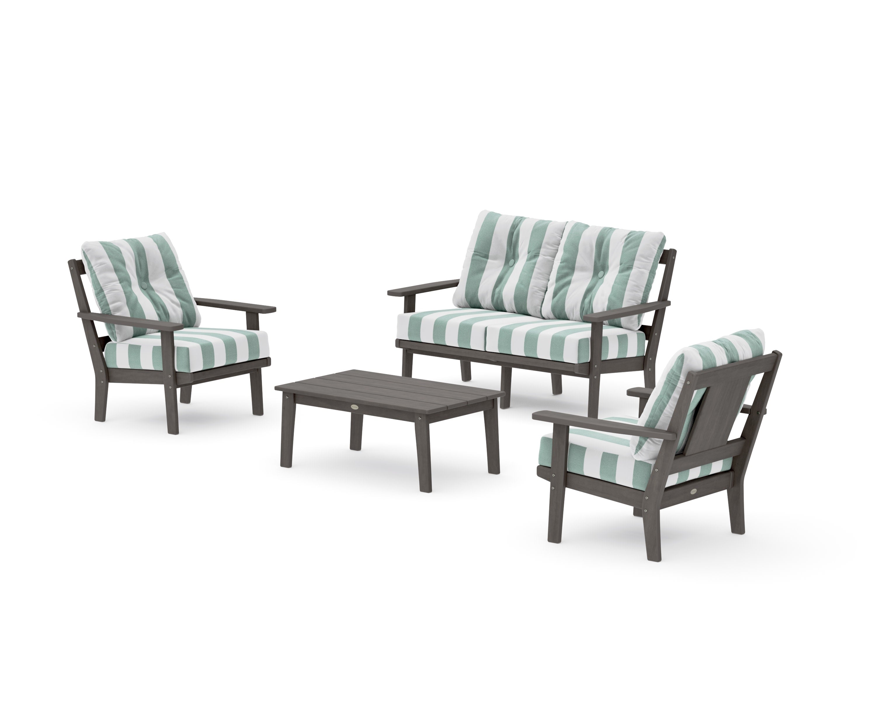Prairie 4-Piece Deep Seating Set with Loveseat in Driftwood / Cabana Stripe Glacier Spa