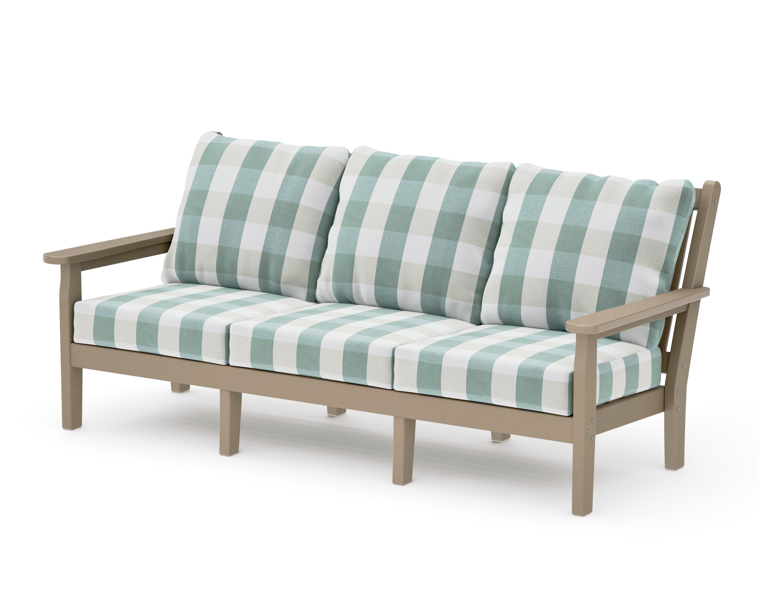 Chippendale Deep Seating Sofa in Vintage Sahara / Buffalo Plaid Glacier Spa
