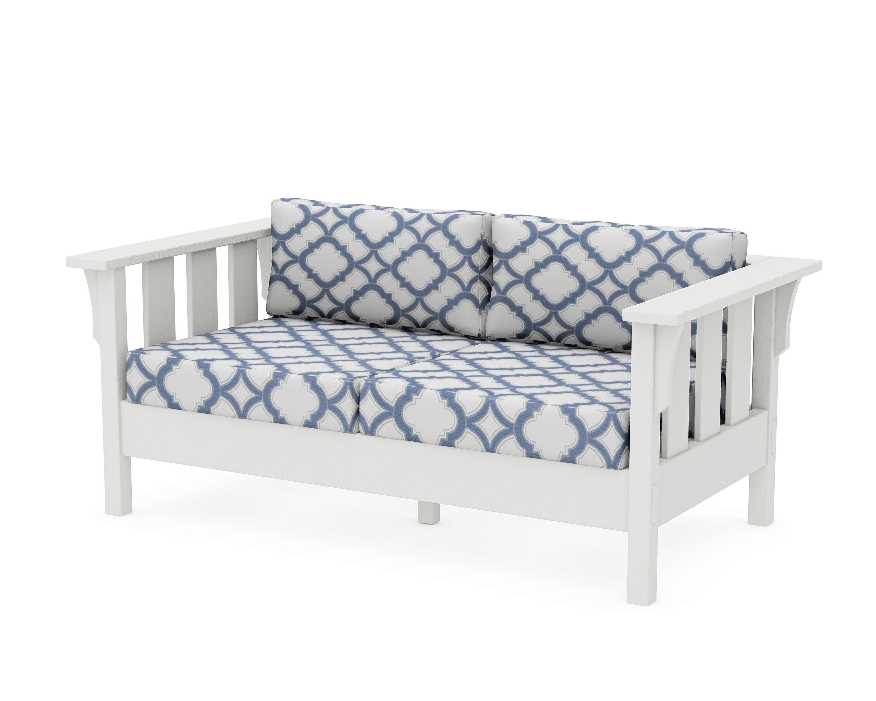 Acadia Deep Seating Loveseat in Vintage White / Trellis Sky Blue