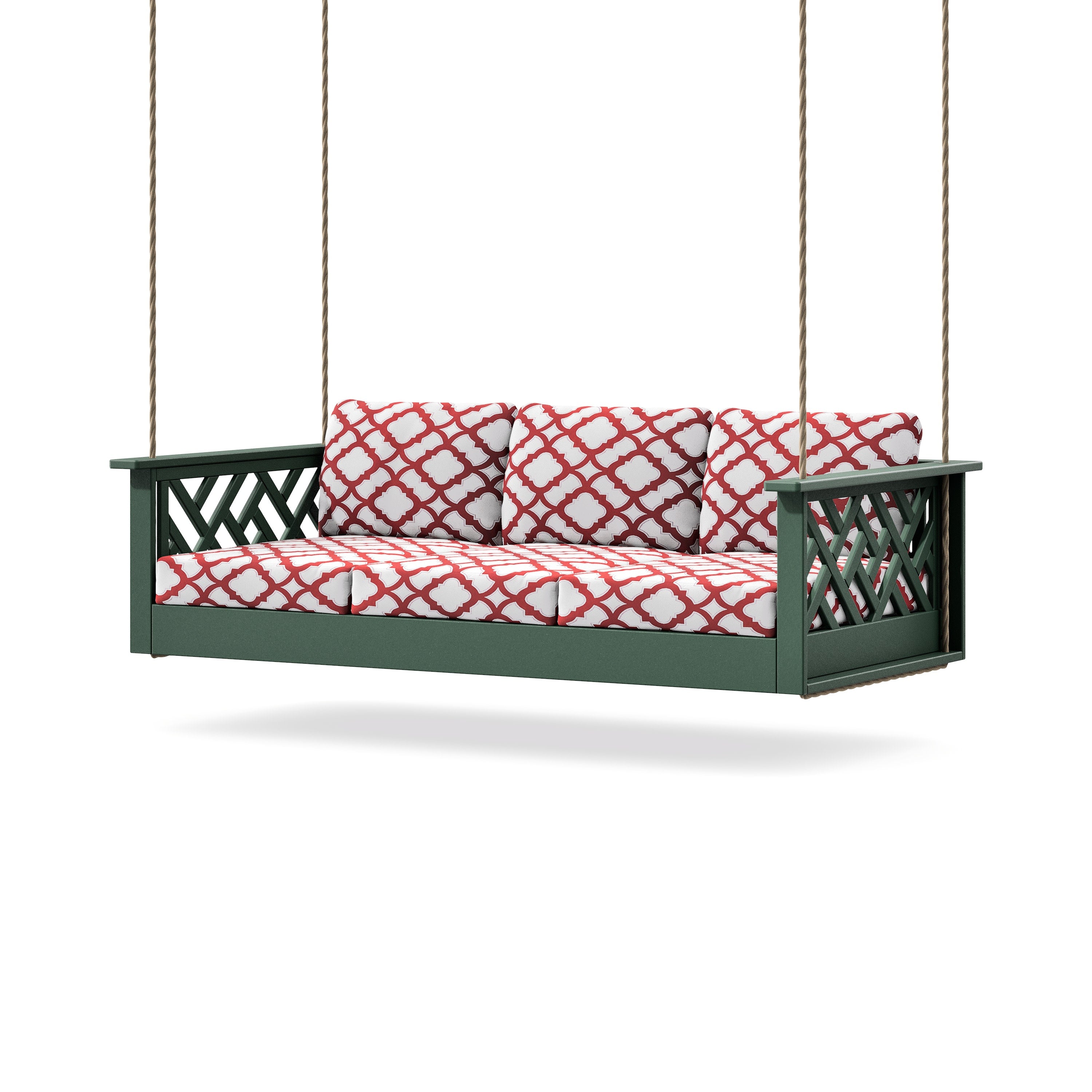Chippendale Daybed Swing in Green / Trellis Crimson