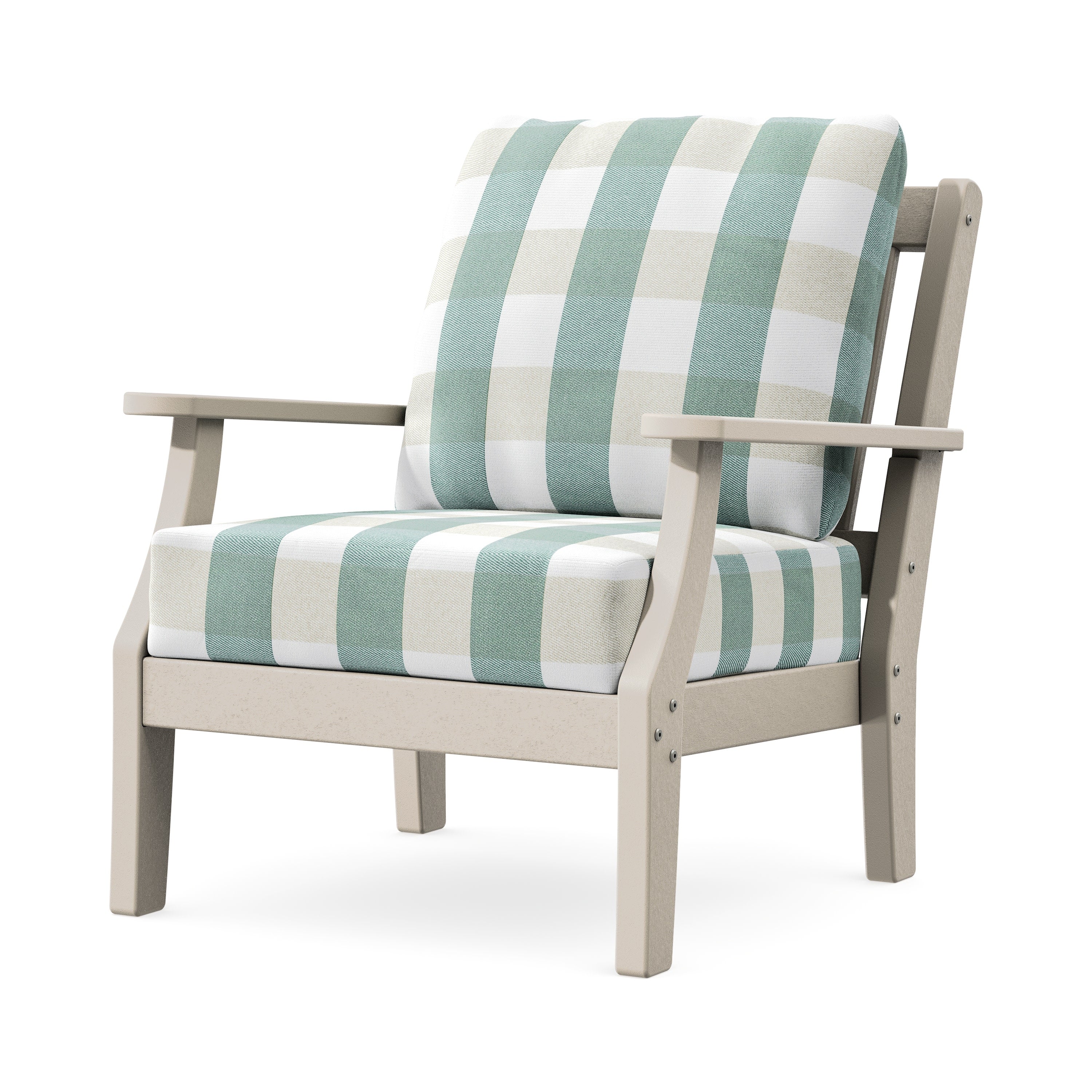 Chinoiserie Deep Seating Chair in Sand / Buffalo Plaid Glacier Spa