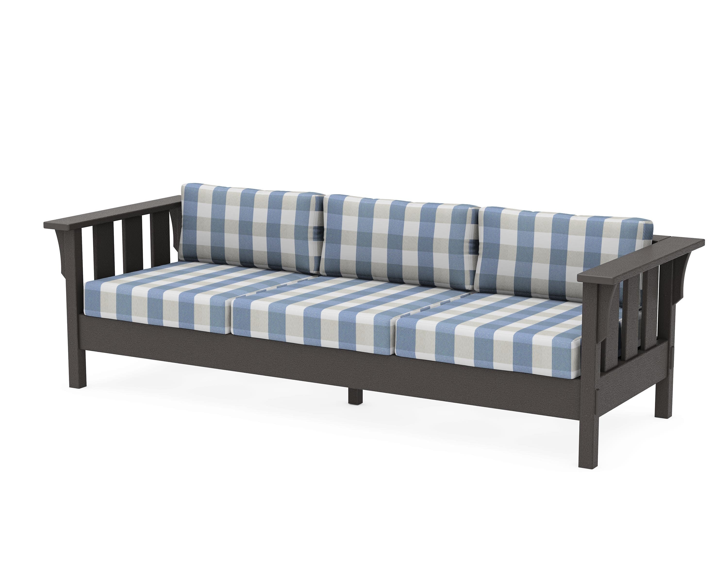 Acadia Deep Seating Sofa in Vintage Coffee / Buffalo Plaid Sky Blue