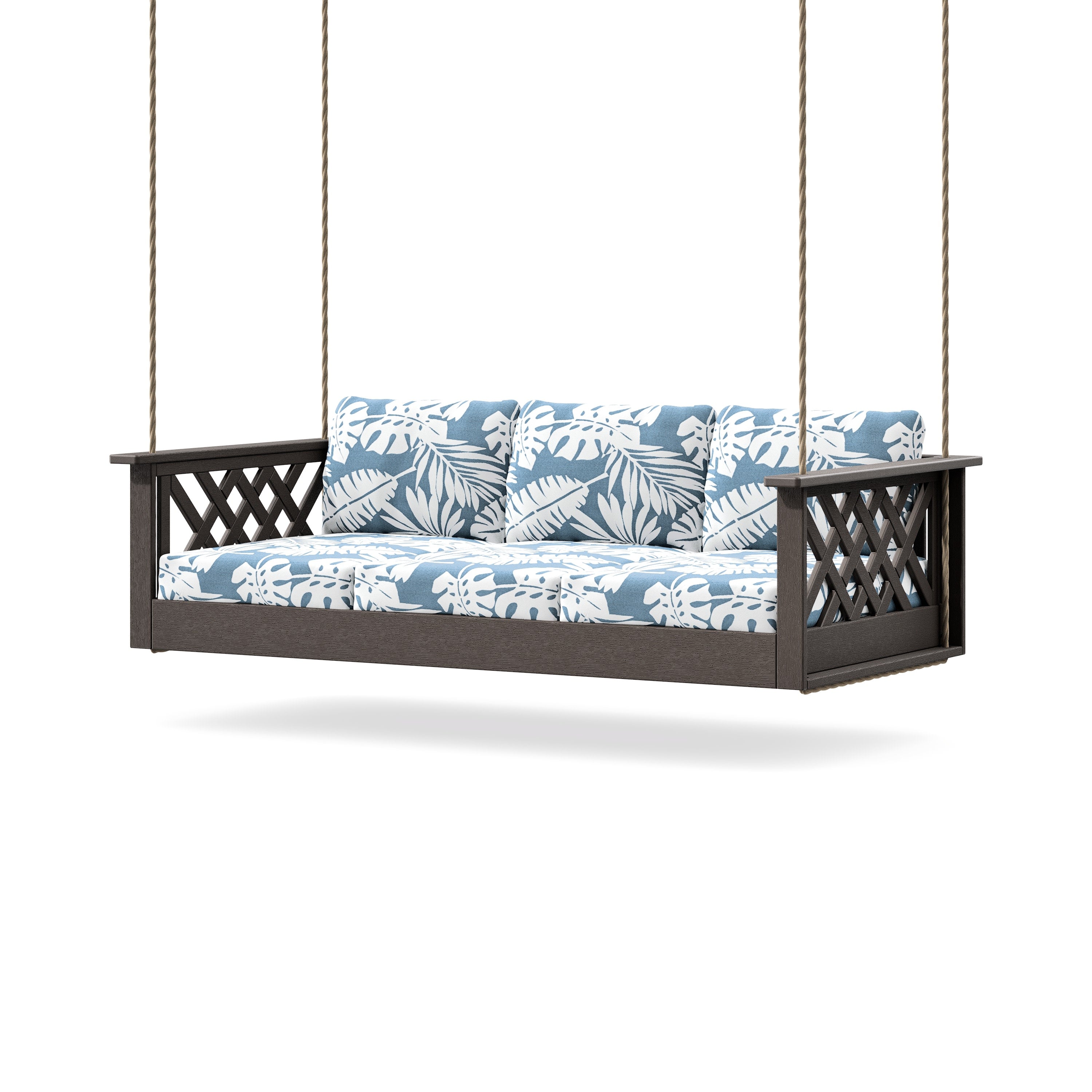 Wovendale Daybed Swing in Vintage Coffee / Leaf Sky Blue