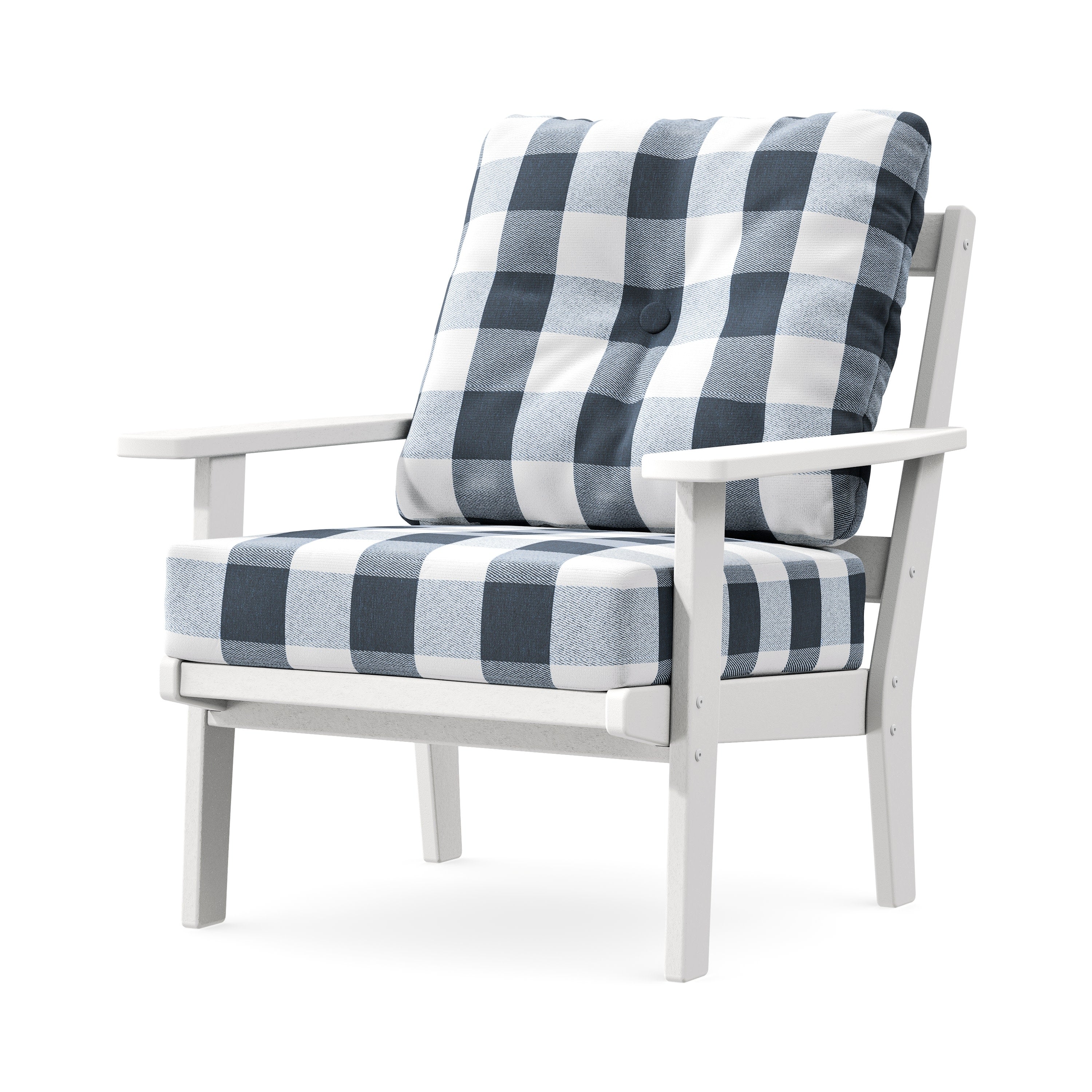 Prairie Deep Seating Chair in White / Buffalo Plaid Marine Indigo