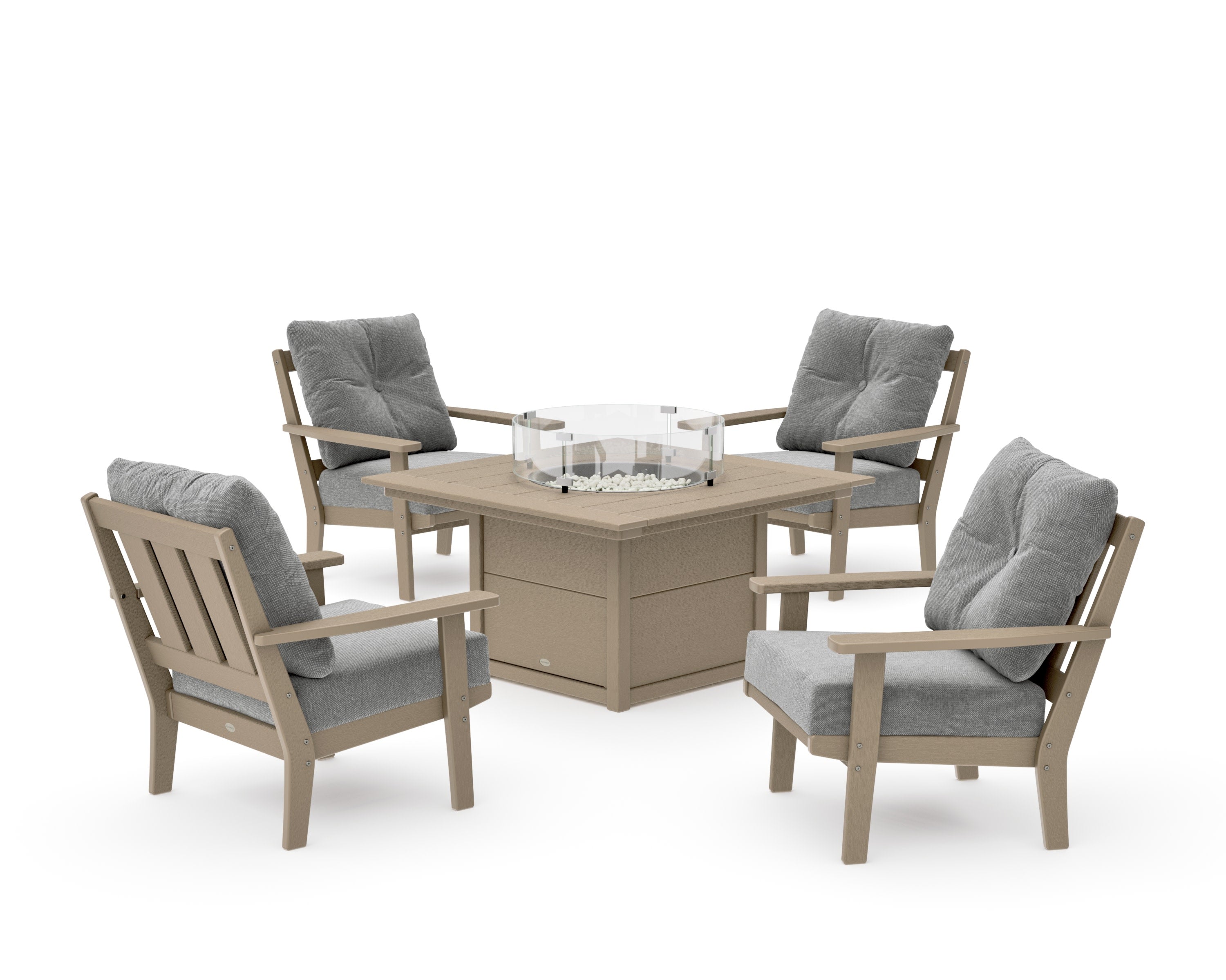 Oxford 5-Piece Deep Seating Set with Fire Pit Table in Vintage Sahara / Grey Mist
