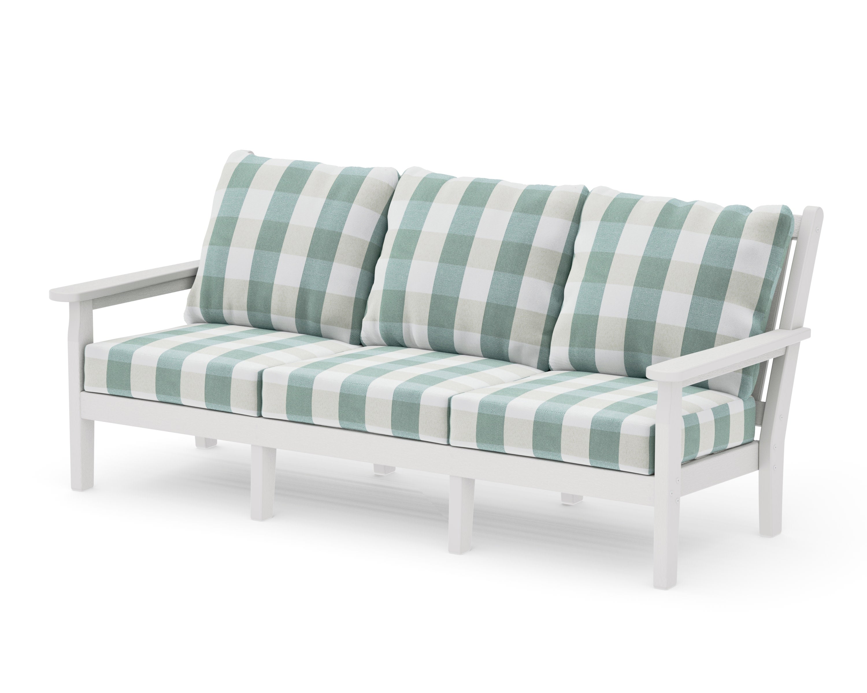 Chippendale Deep Seating Sofa in Vintage White / Buffalo Plaid Glacier Spa