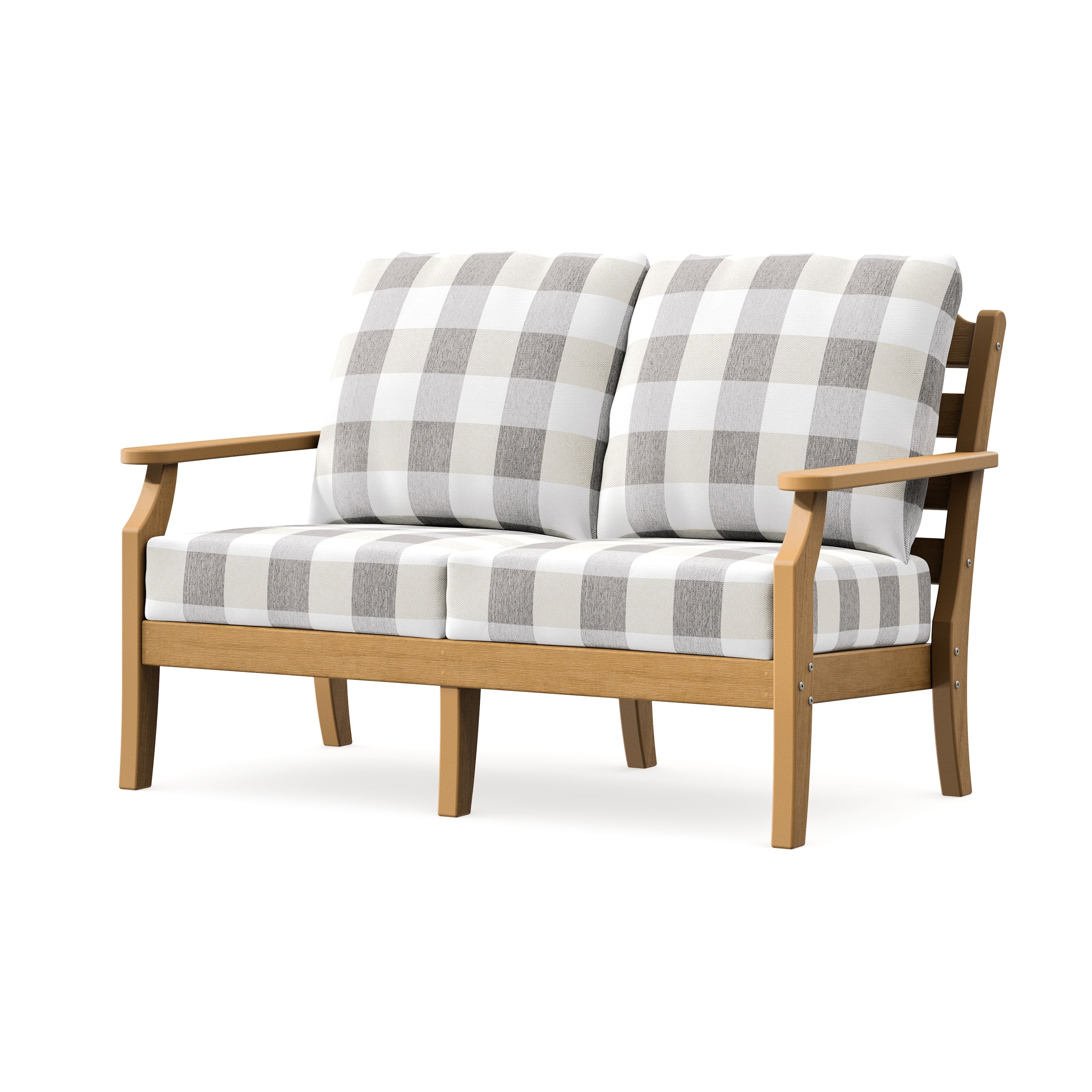 Savannah Deep Seating Loveseat in Natural / Buffalo Plaid Grey Mist