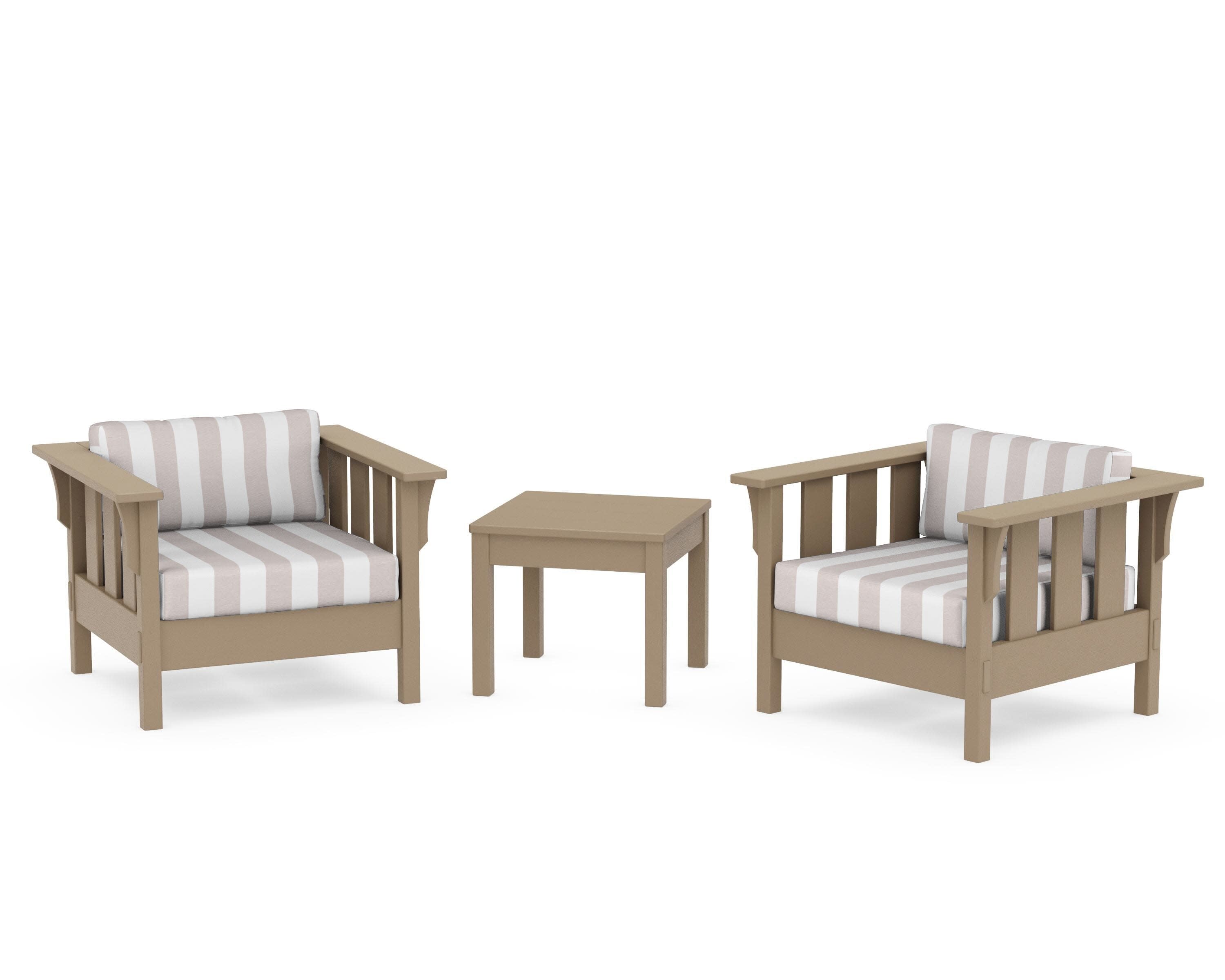Acadia 3-Piece Deep Seating Set in Vintage Sahara / Cabana Stripe Dune Burlap