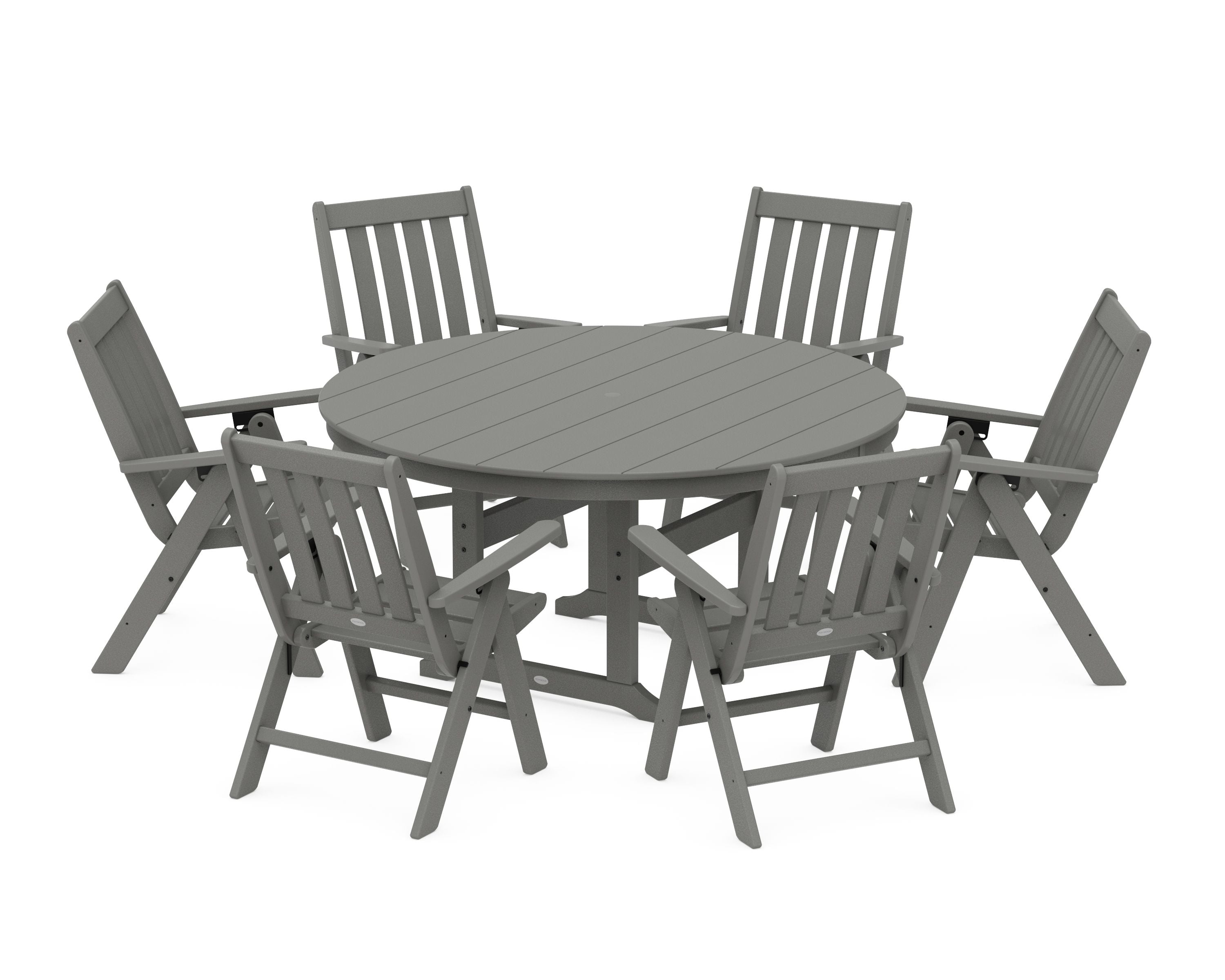 Vineyard 7-Piece Folding Chair Round Farmhouse Dining Set