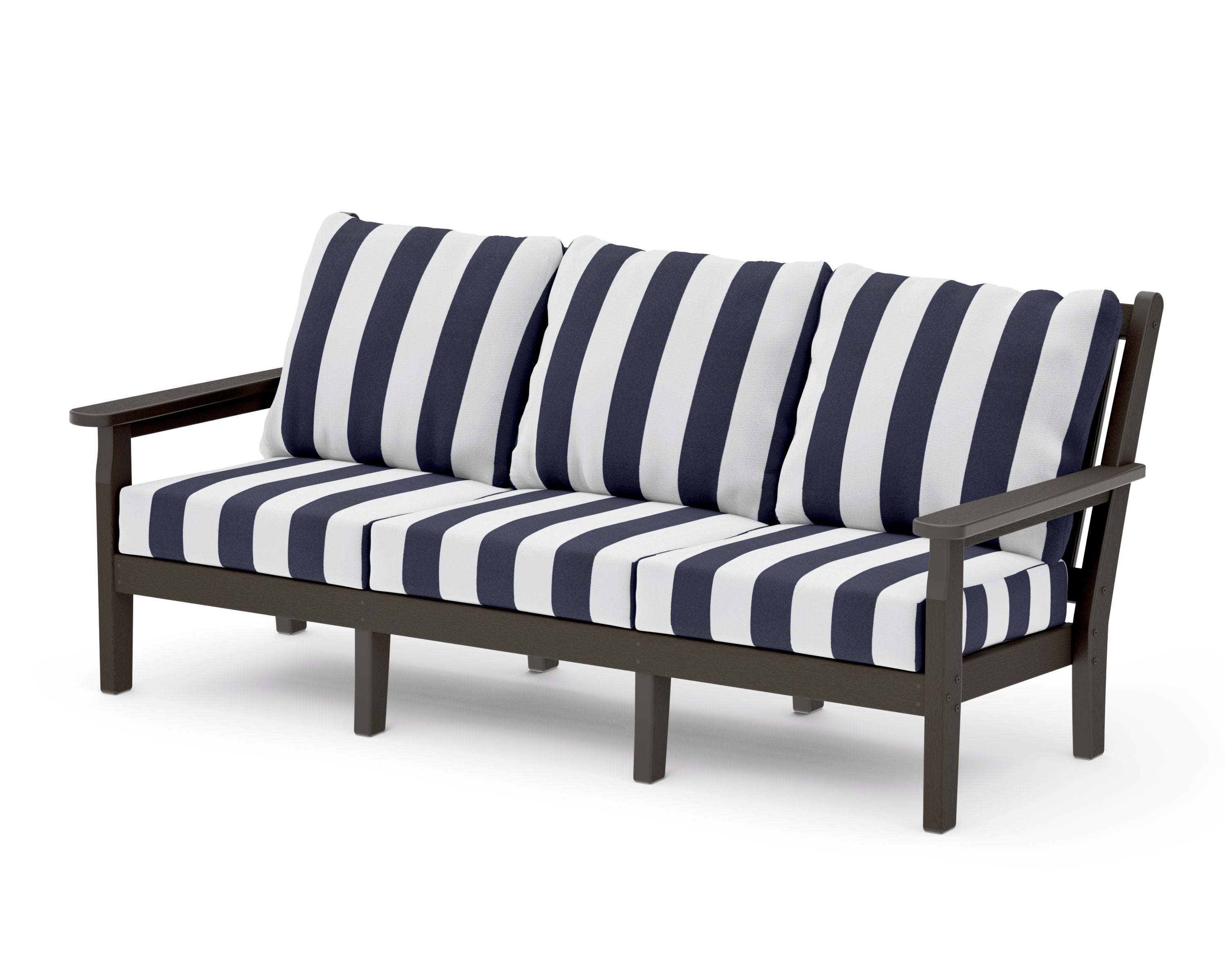 Chippendale Deep Seating Sofa in Vintage Coffee / Cabana Stripe Navy
