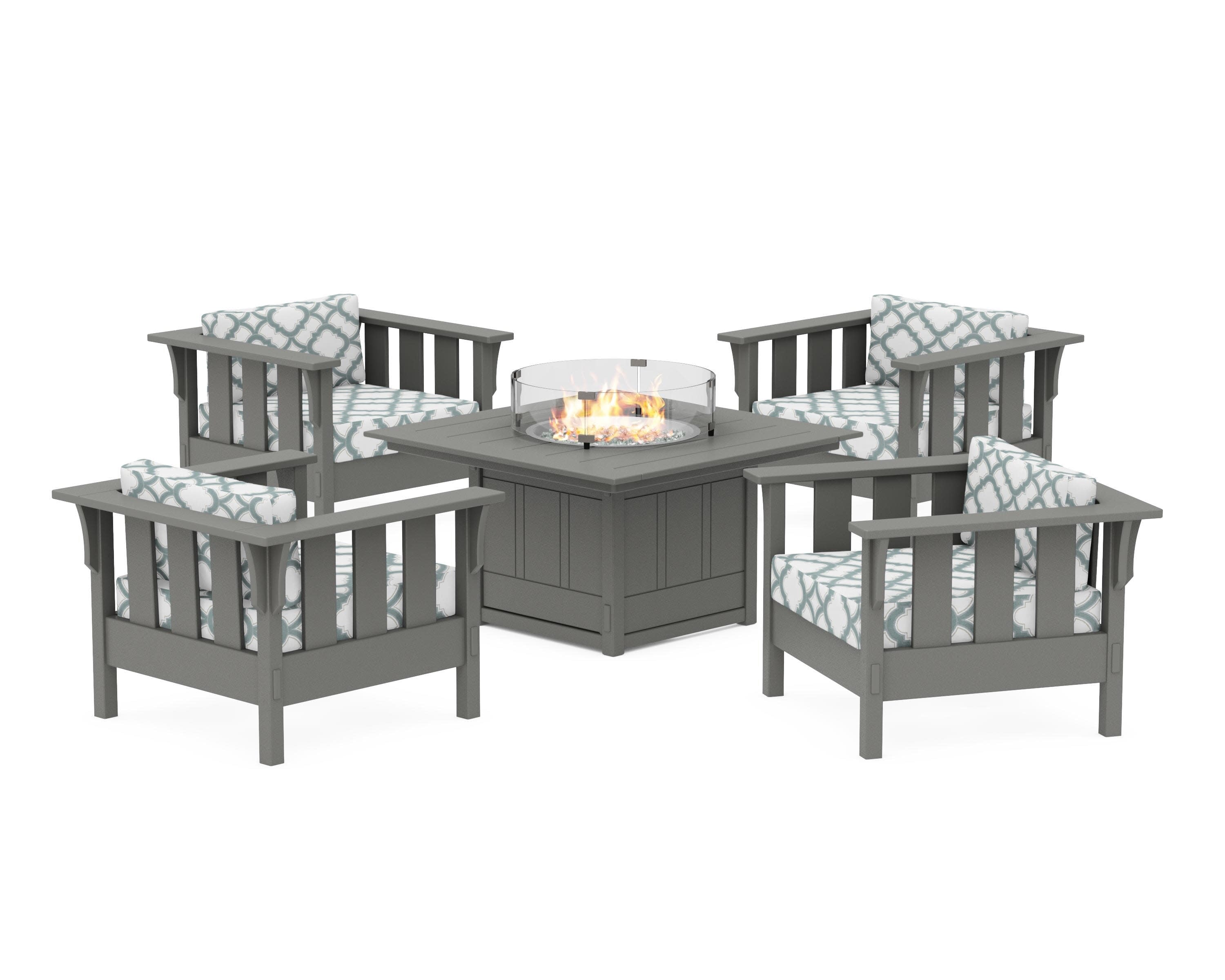 Acadia 5-Piece Deep Seating Set with Fire Pit Table in Slate Grey / Trellis Glacier Spa