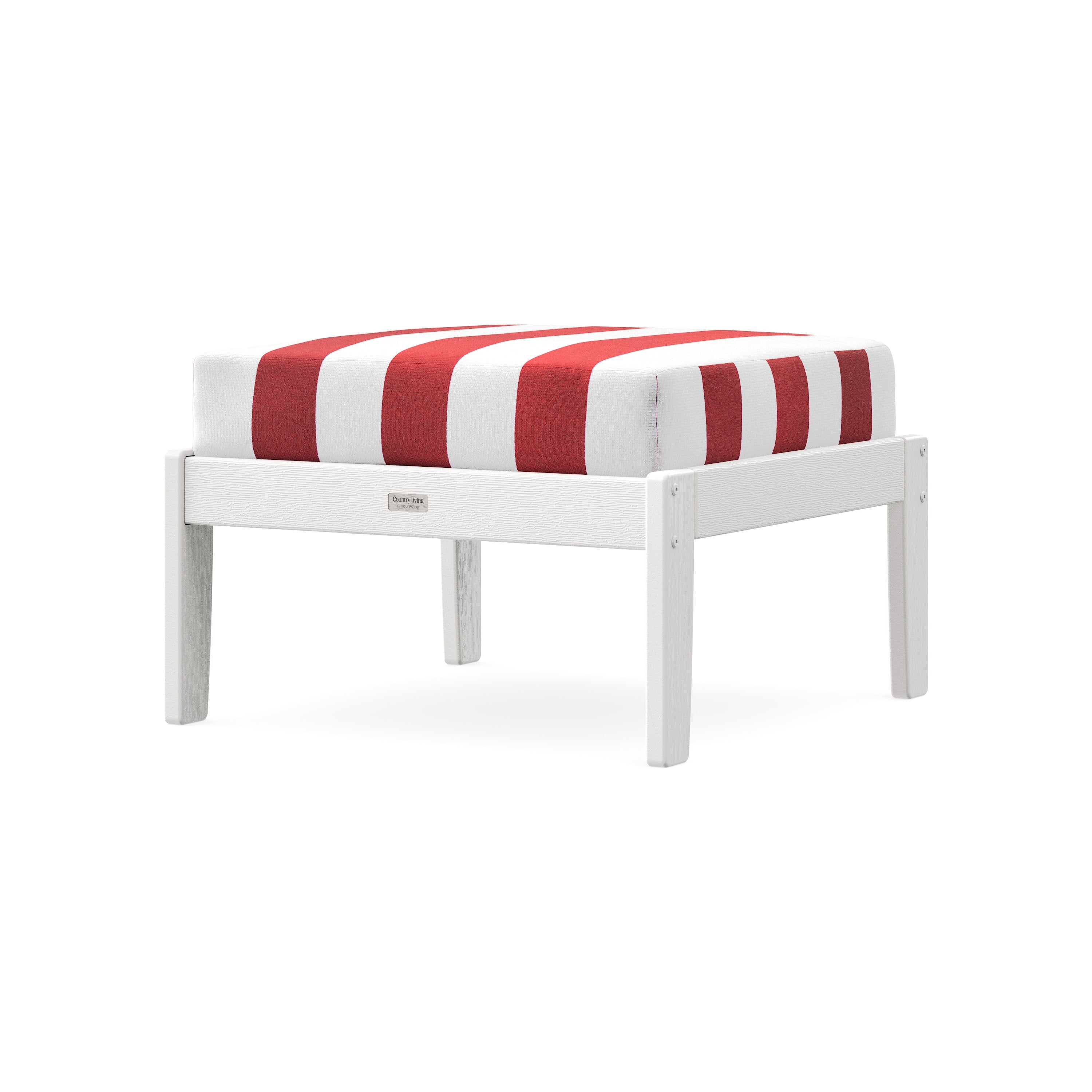 Cottage Deep Seating Ottoman in Vintage White / Cabana Stripe Crimson