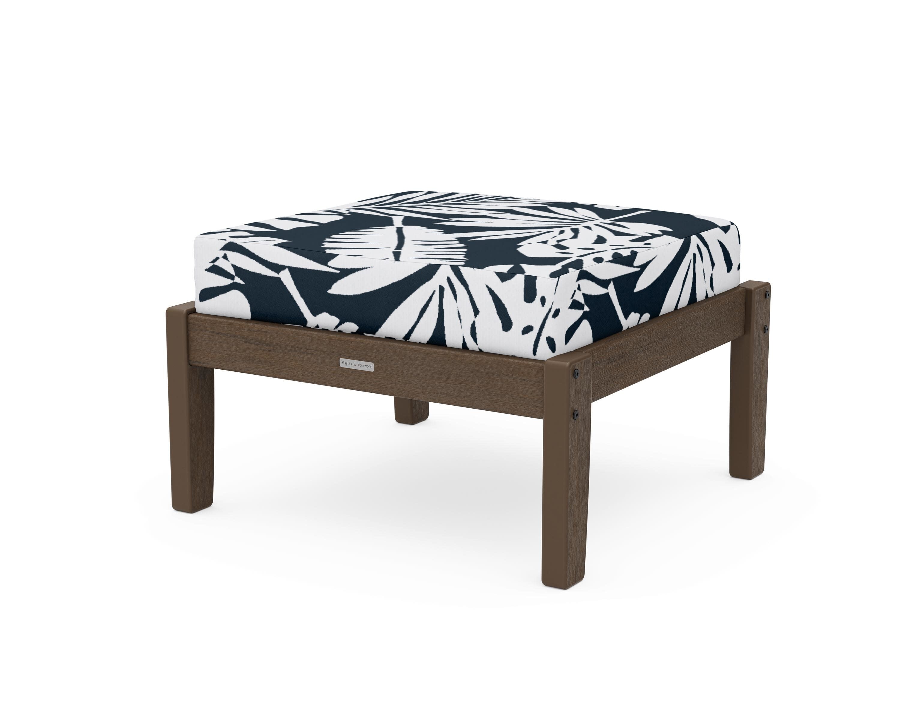 Chinoiserie Deep Seating Ottoman in Kona / Leaf Marine Indigo