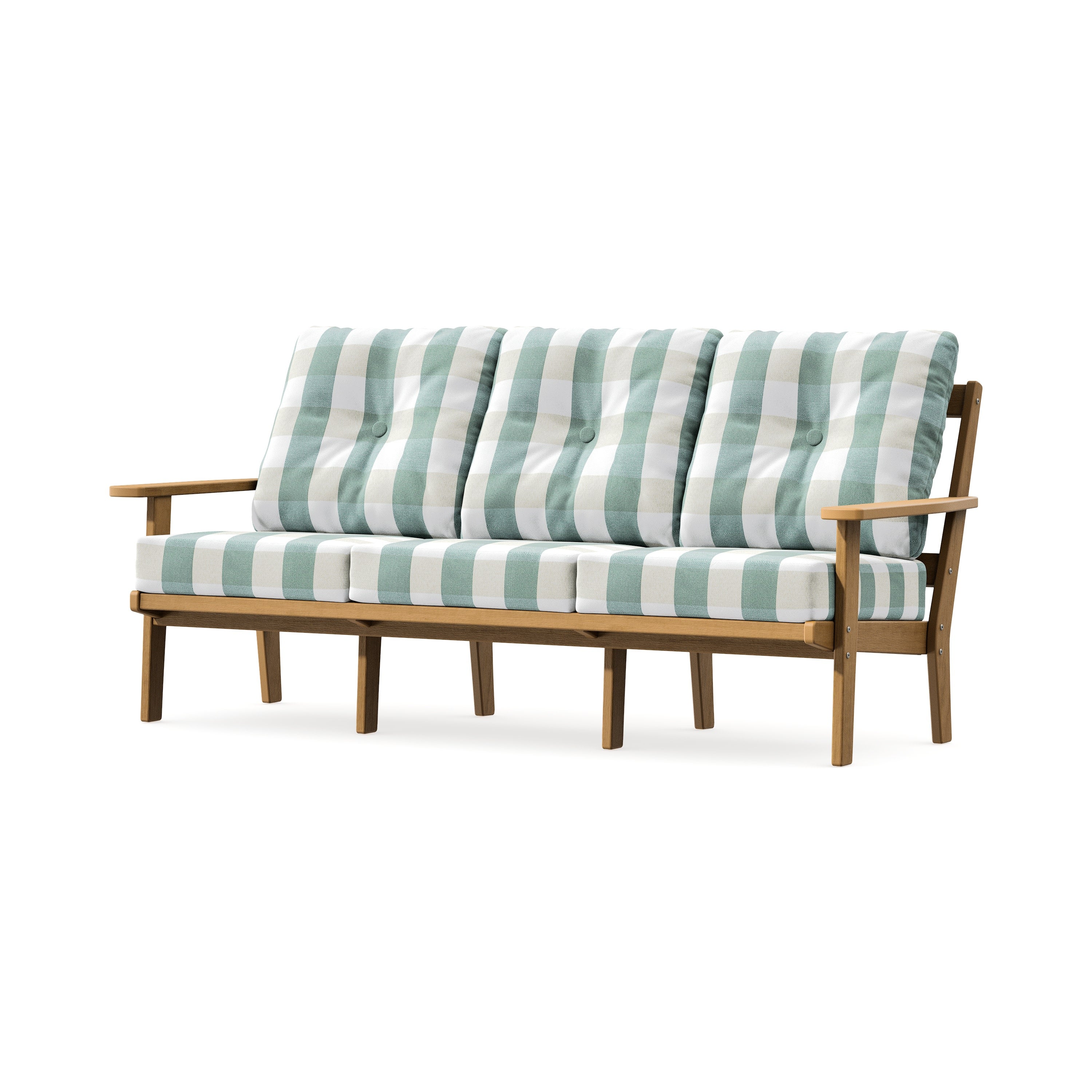 PrairieDeep Seating Sofa in Natural / Buffalo Plaid Glacier Spa