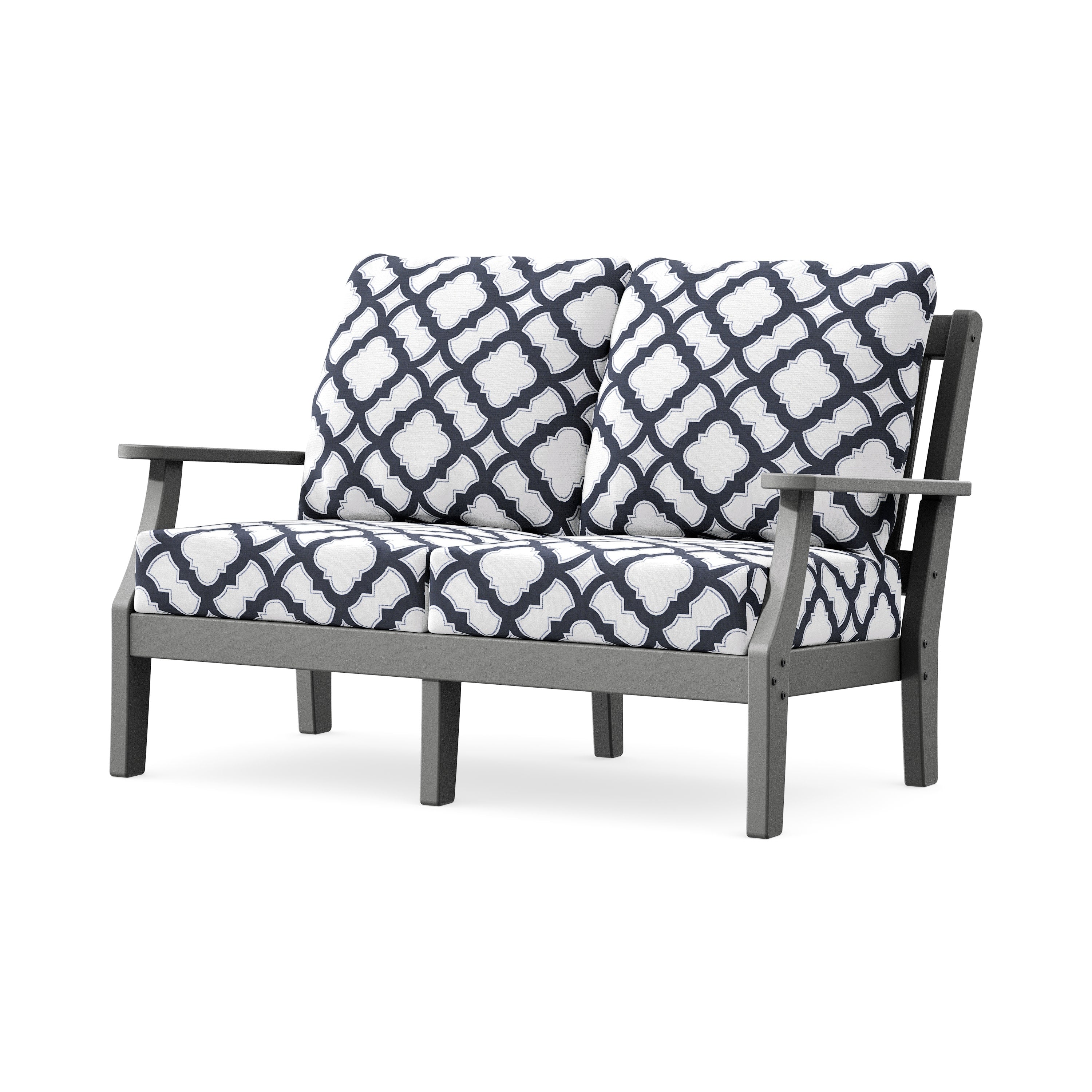 Chinoiserie Deep Seating Loveseat in Slate Grey / Trellis Navy