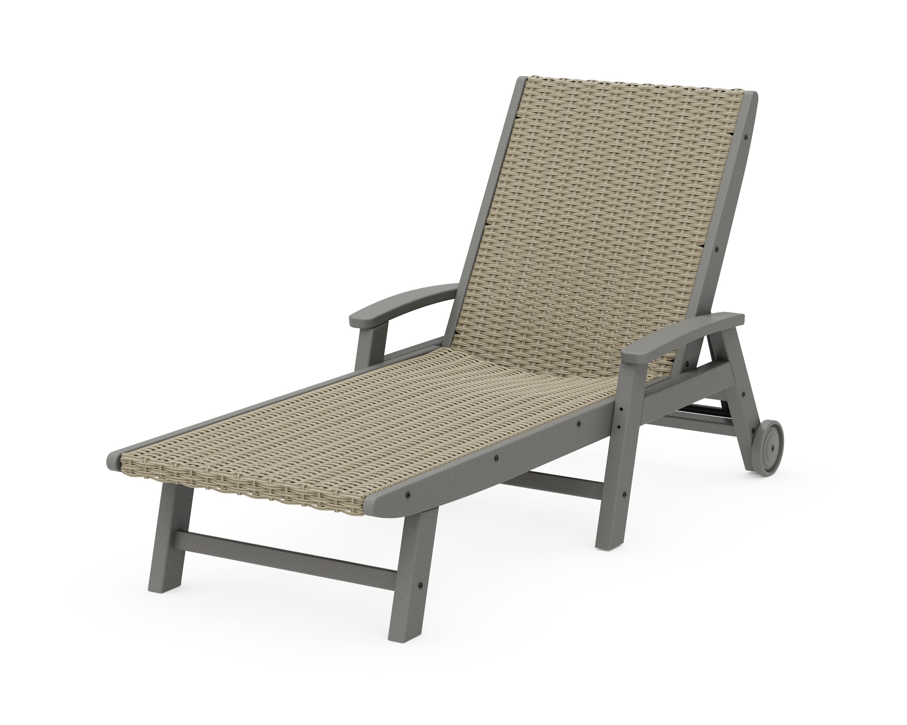 Coastal Woven Chaise with Arms and Wheels