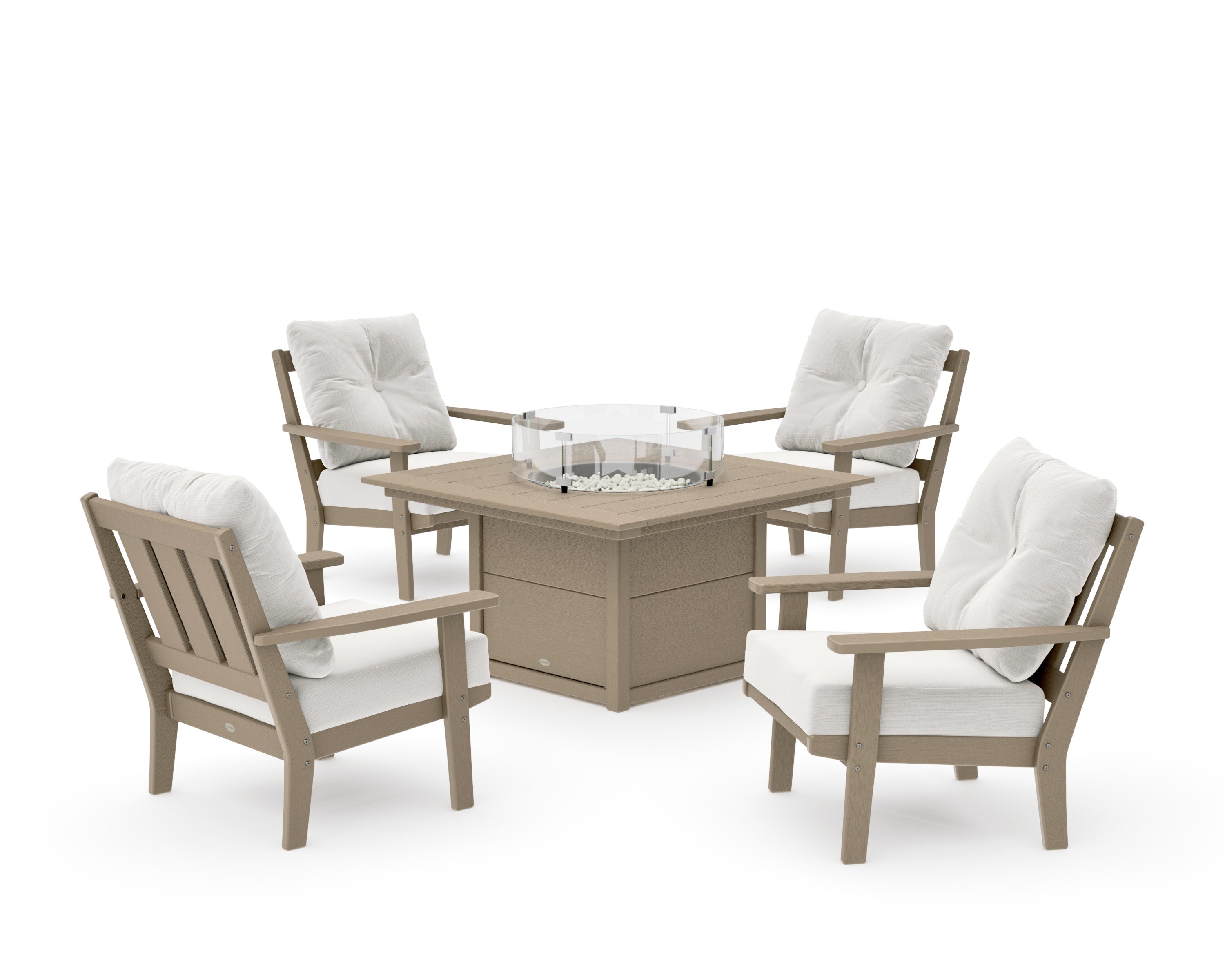 Oxford 5-Piece Deep Seating Set with Fire Pit Table in Vintage Sahara / Natural Linen