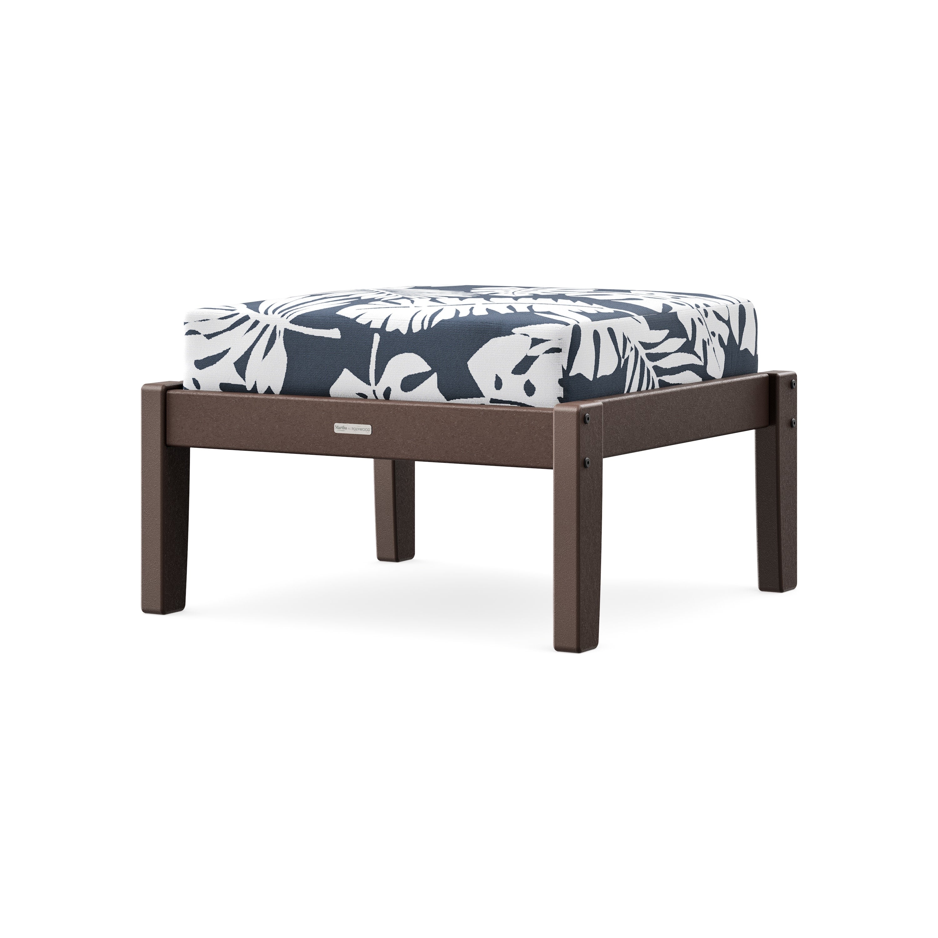 Chinoiserie Deep Seating Ottoman in Mahogany / Leaf Marine Indigo