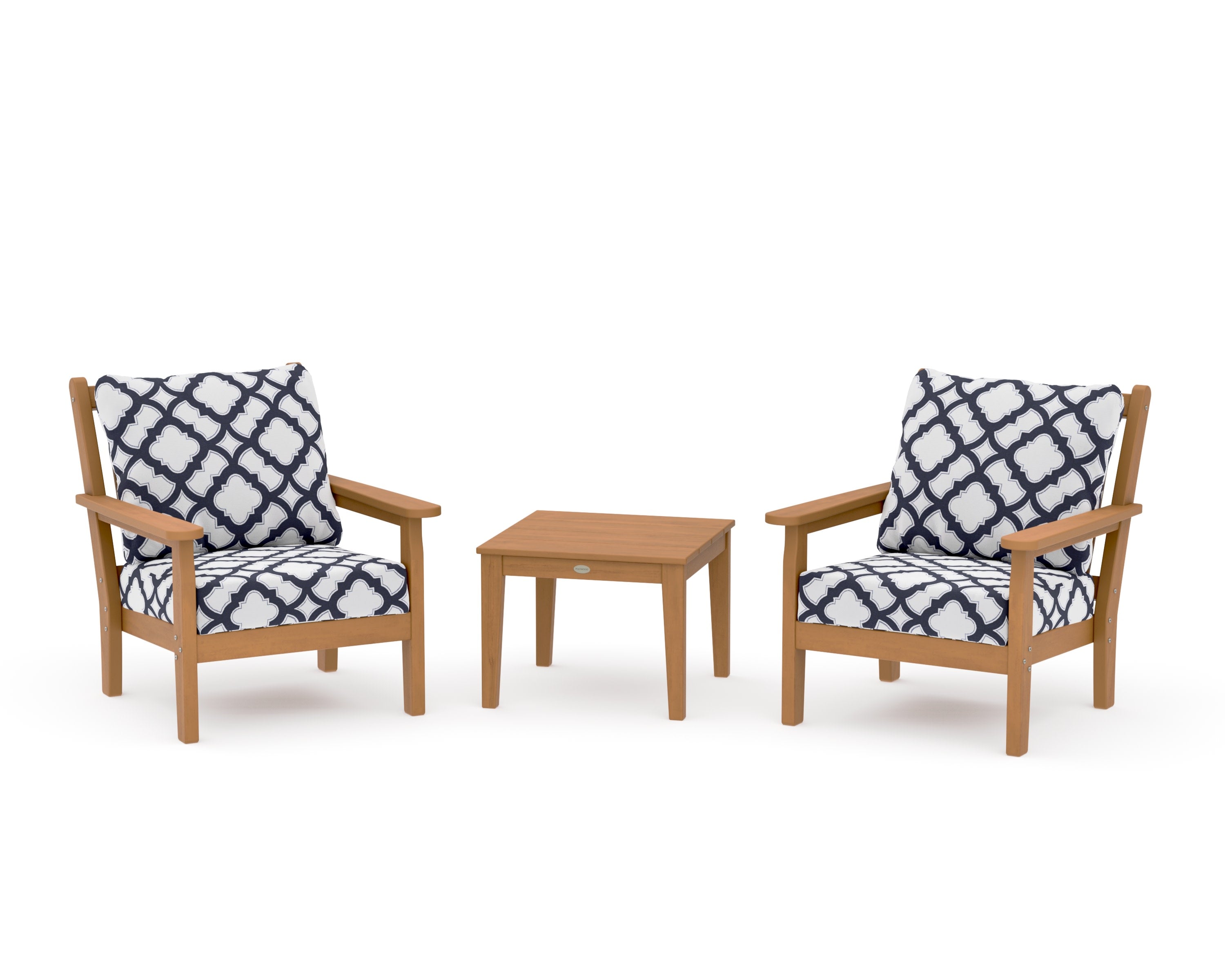 Chippendale 3-Piece Deep Seating Set in Natural / Trellis Navy
