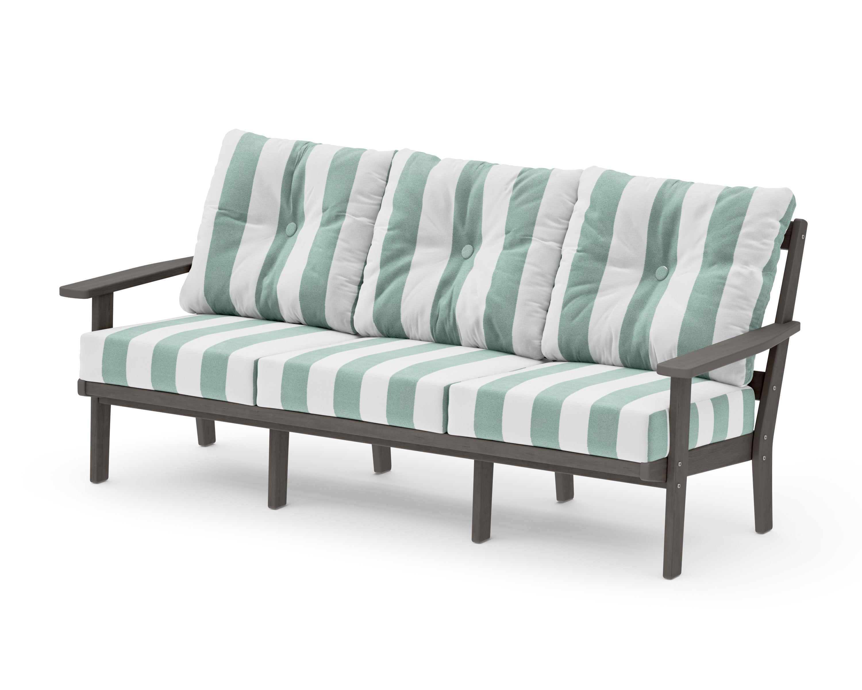 PrairieDeep Seating Sofa in Driftwood / Cabana Stripe Glacier Spa