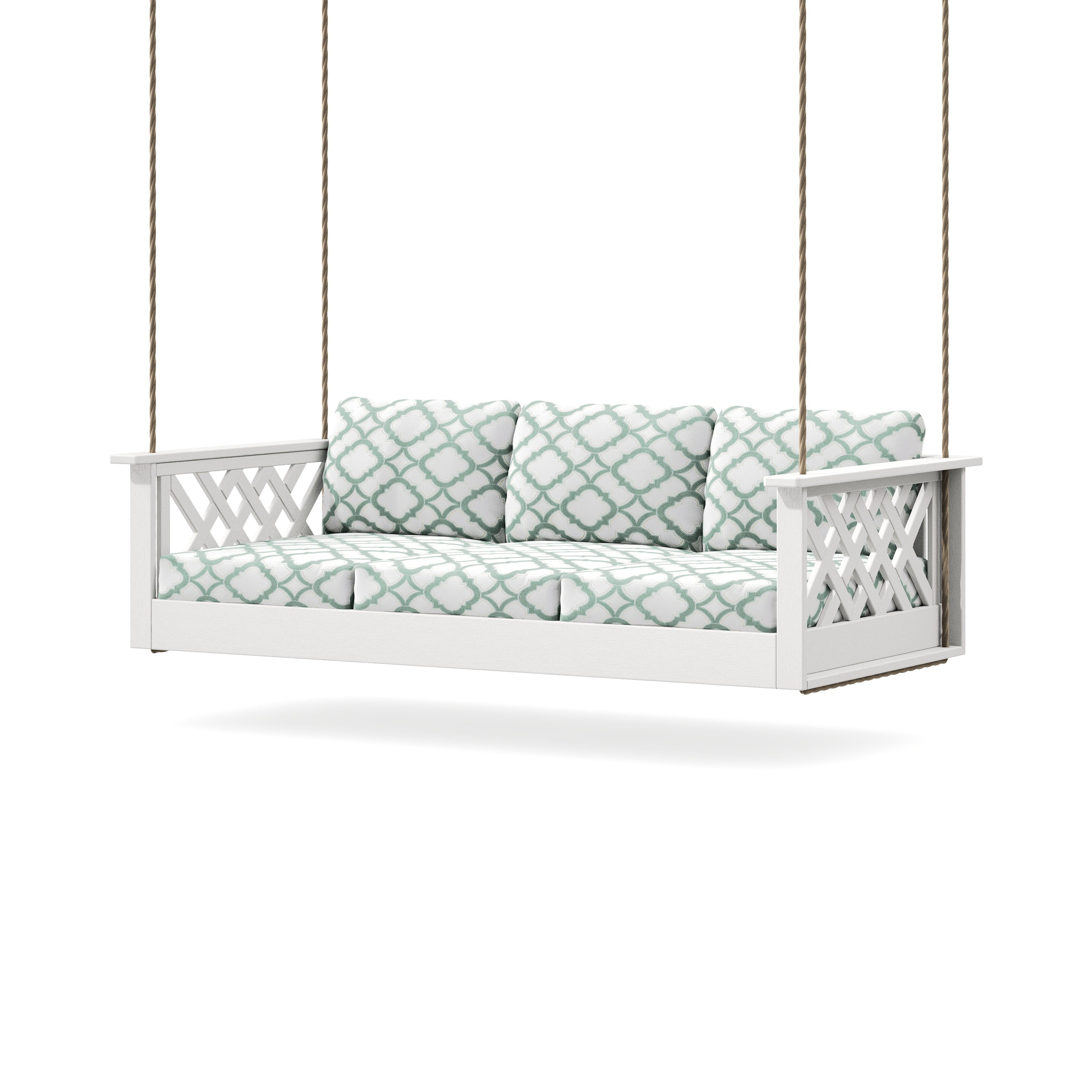 Wovendale Daybed Swing in Vintage White / Trellis Glacier Spa