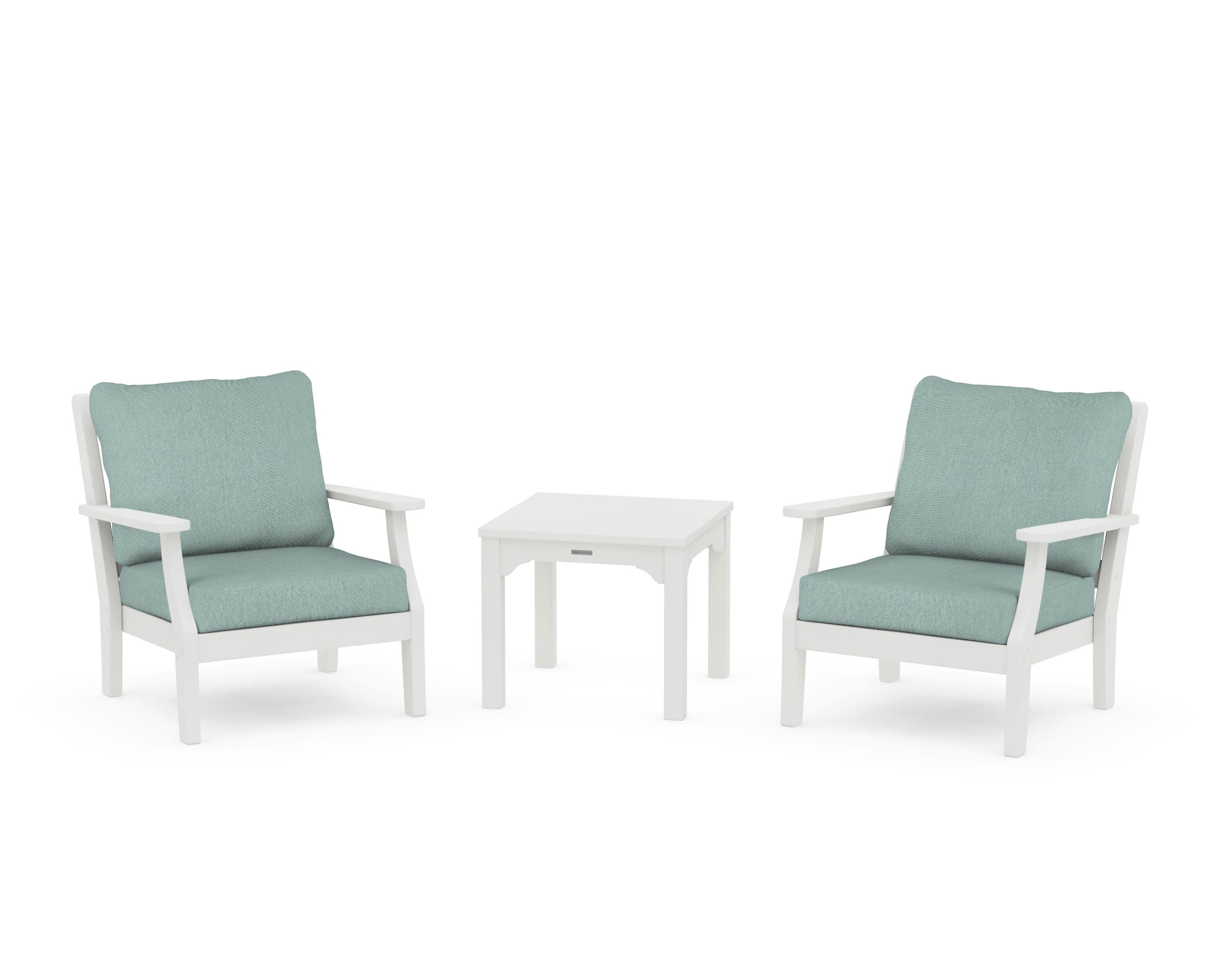 Chinoiserie 3-Piece Deep Seating Set in Vintage White / Glacier Spa