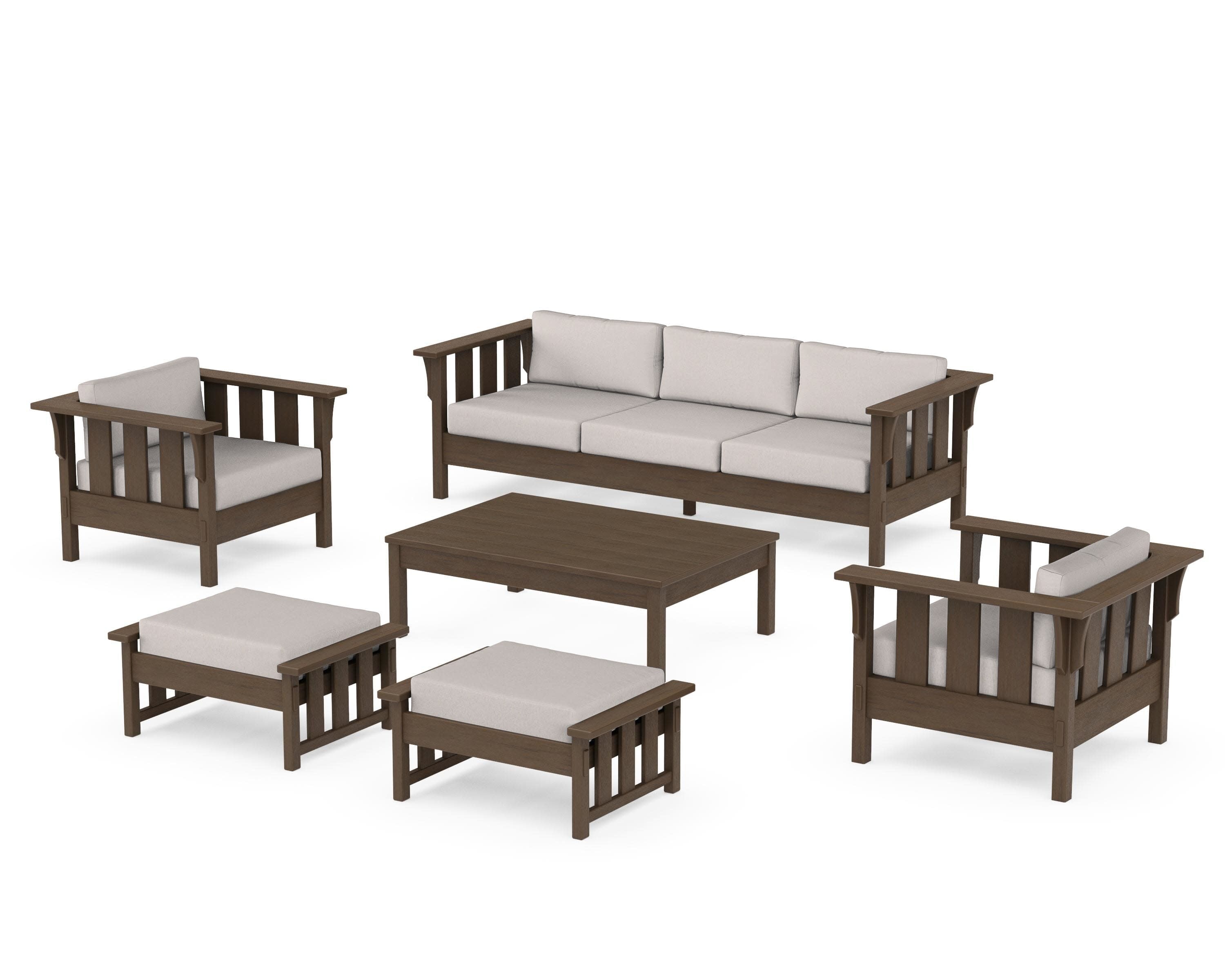 Acadia 6-Piece Lounge Sofa Set in Kona / Dune Burlap