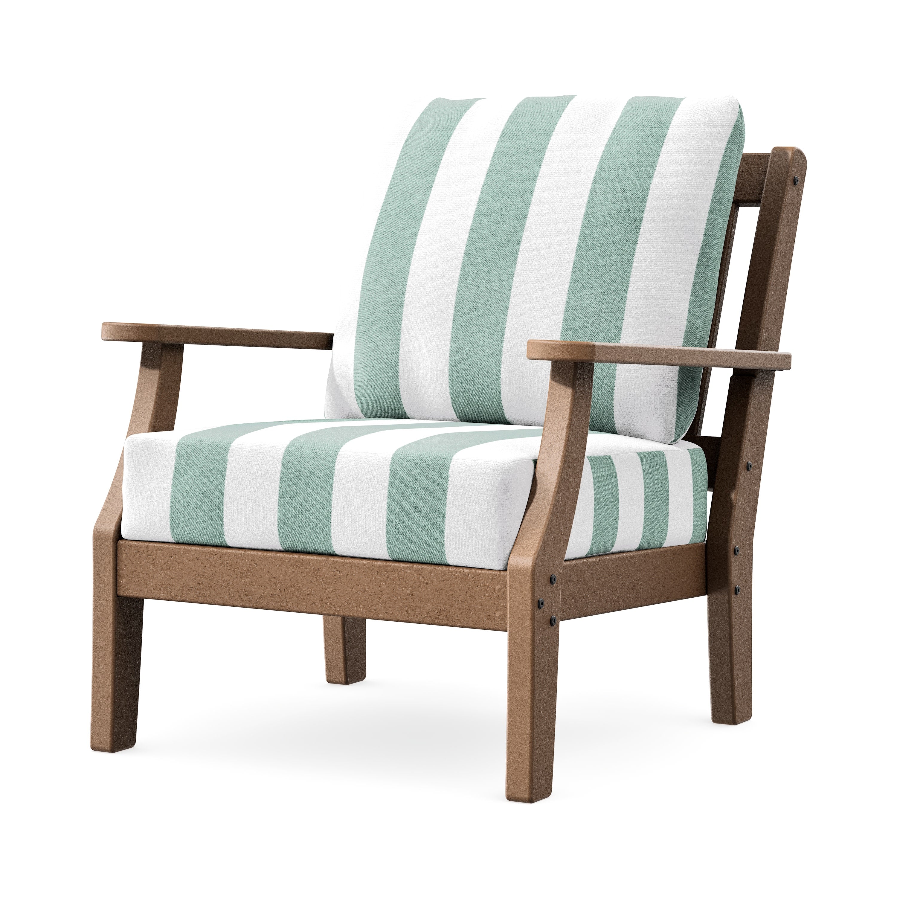 Chinoiserie Deep Seating Chair in Teak / Cabana Stripe Glacier Spa