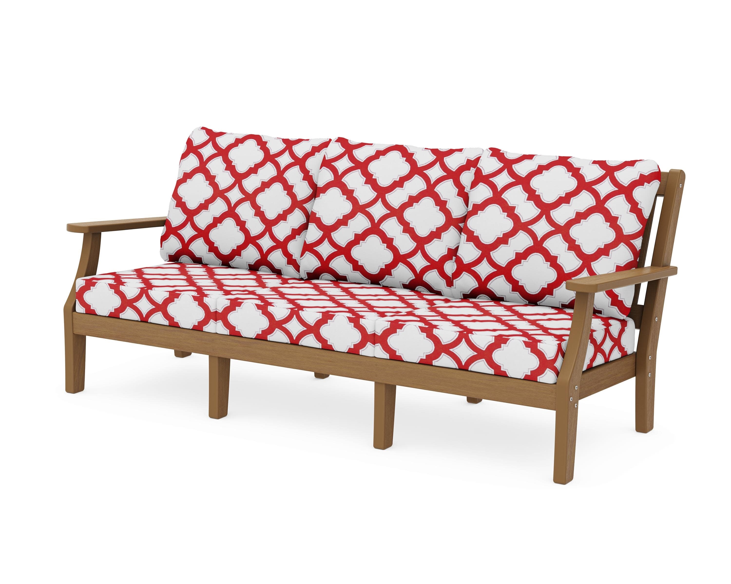 Chinoiserie Deep Seating Sofa in Natural / Trellis Crimson