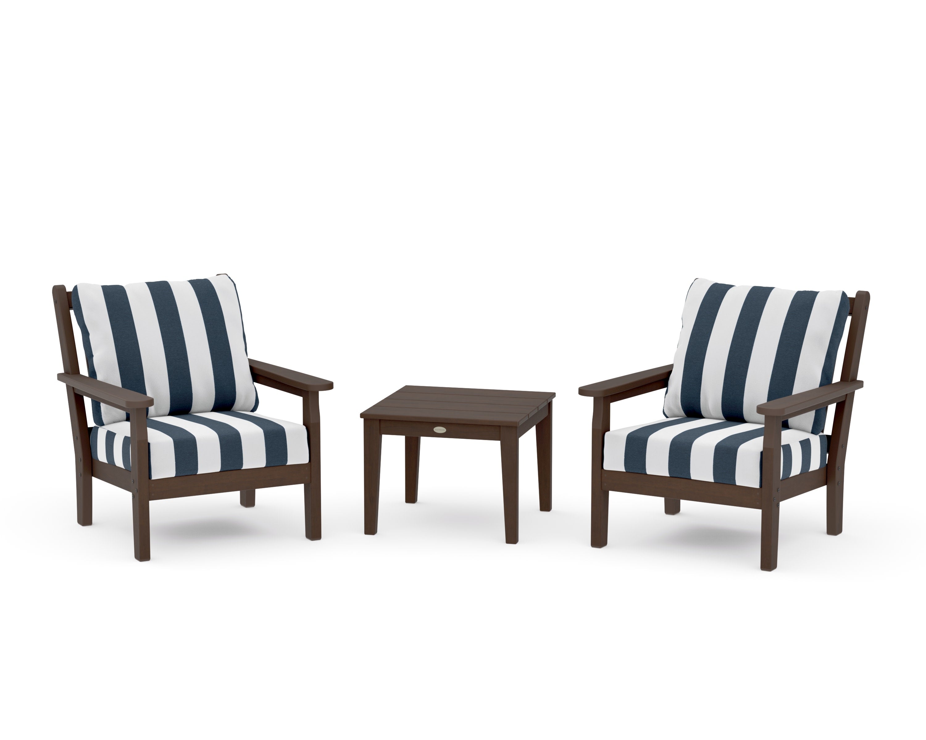 Chippendale 3-Piece Deep Seating Set in Kona / Cabana Stripe Marine Indigo