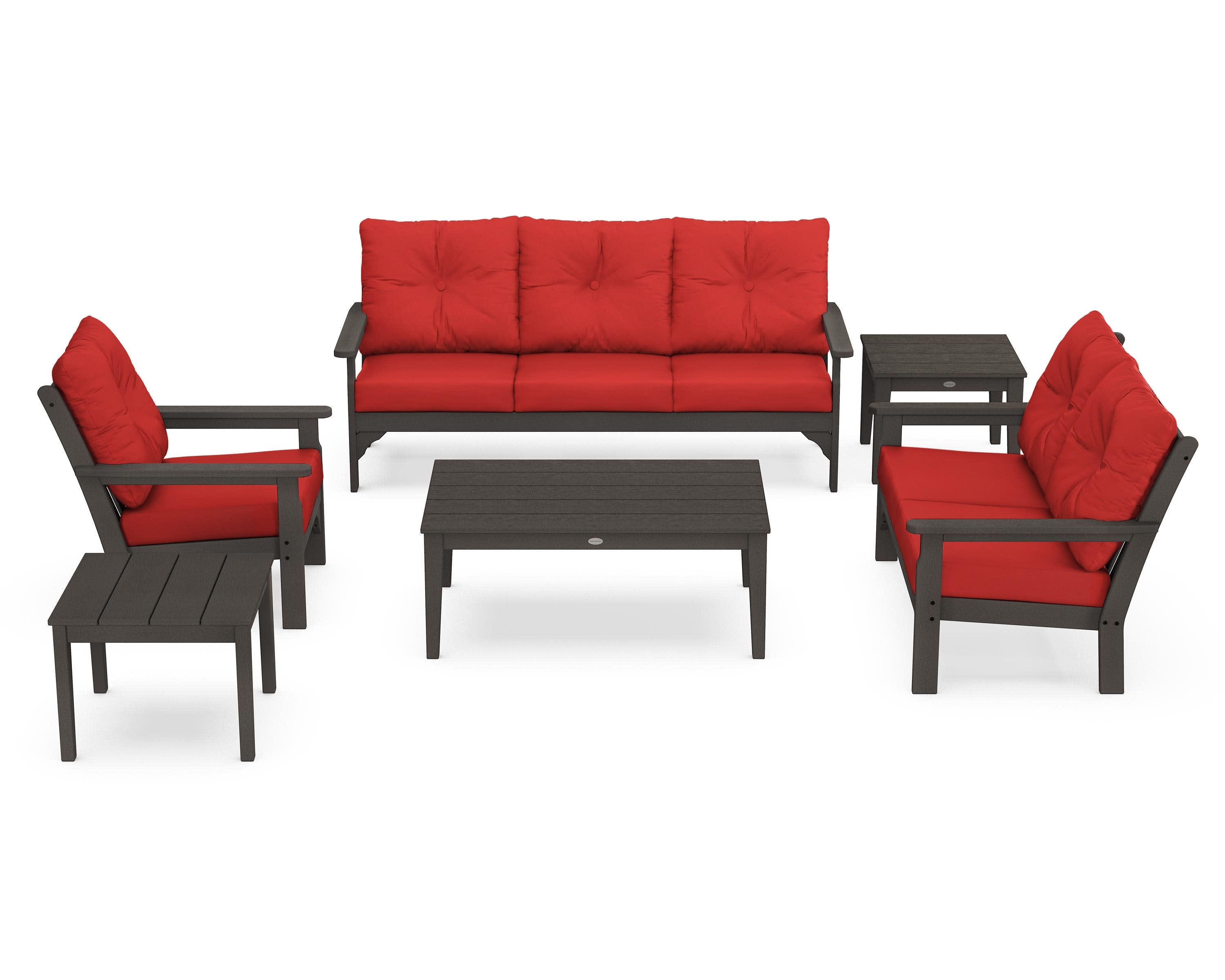 Vineyard 6-Piece Deep Seating Set in Vintage Coffee / Crimson Linen