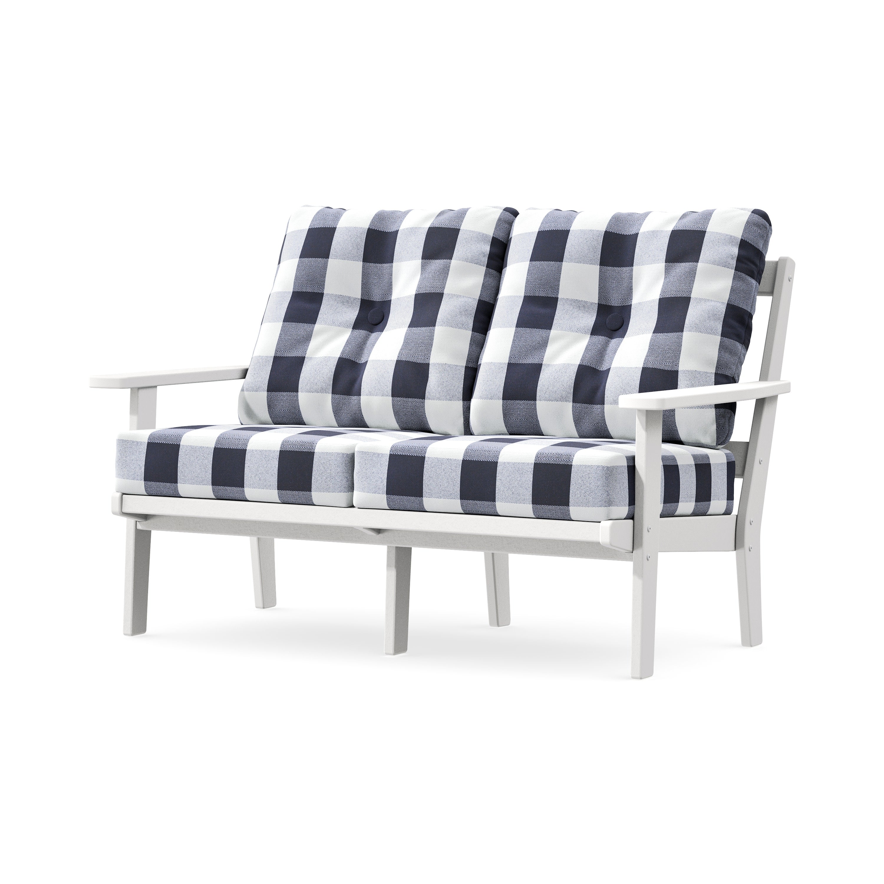 Oxford Deep SeatingLoveseat in White / Buffalo Plaid Navy