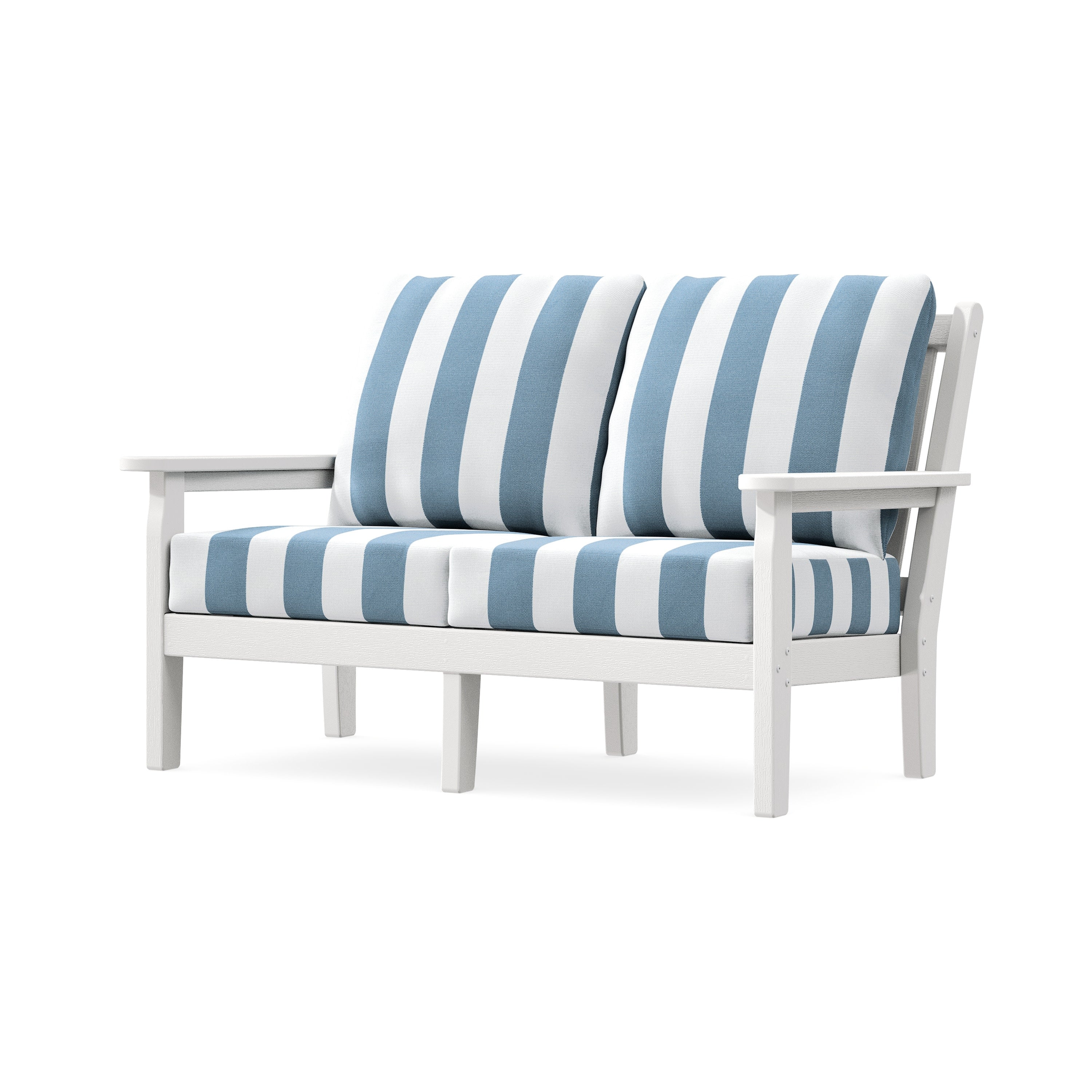 Chippendale Deep Seating Loveseat in Vintage White / Cabana Stripe Sky Blue