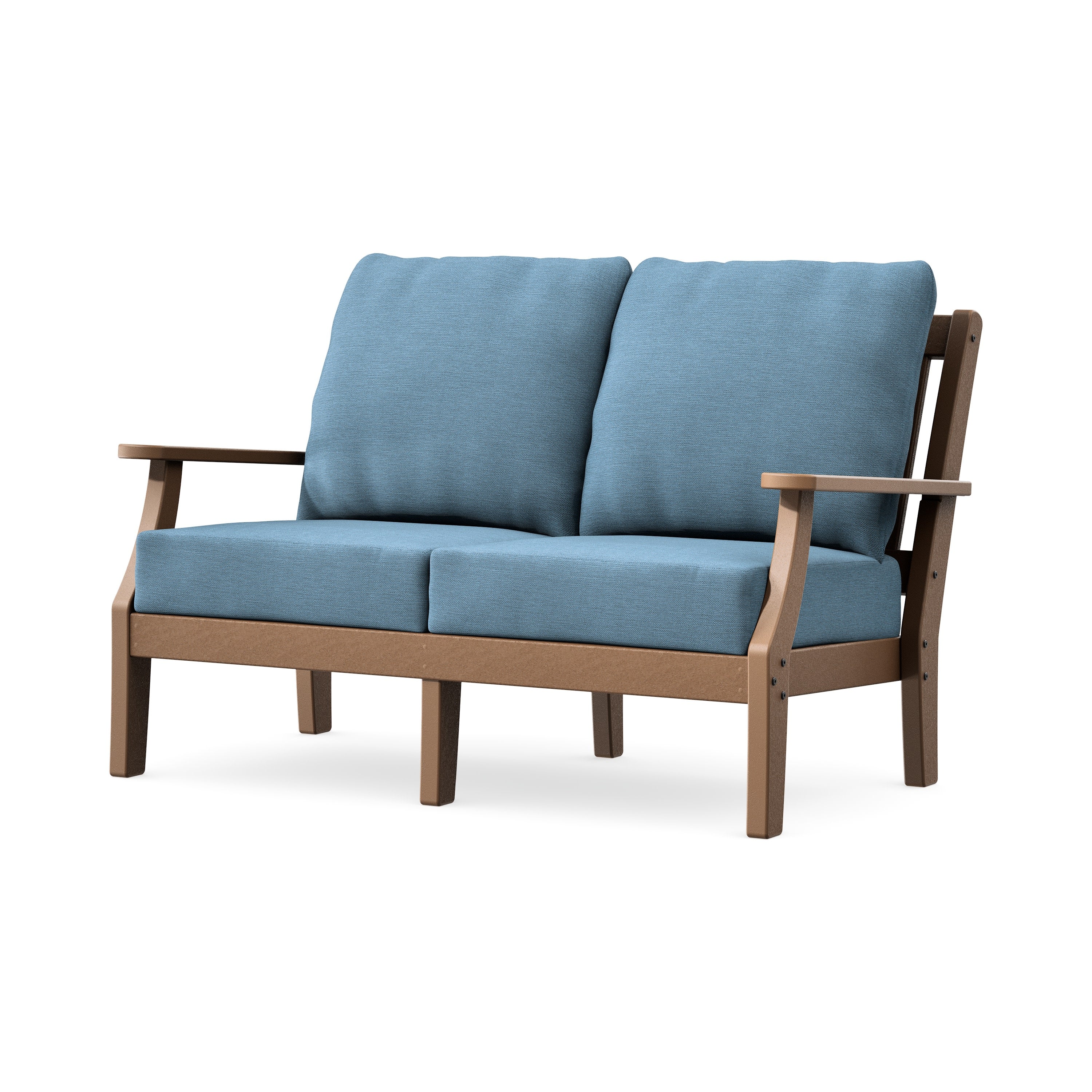 Chinoiserie Deep Seating Loveseat in Teak / Sky Blue