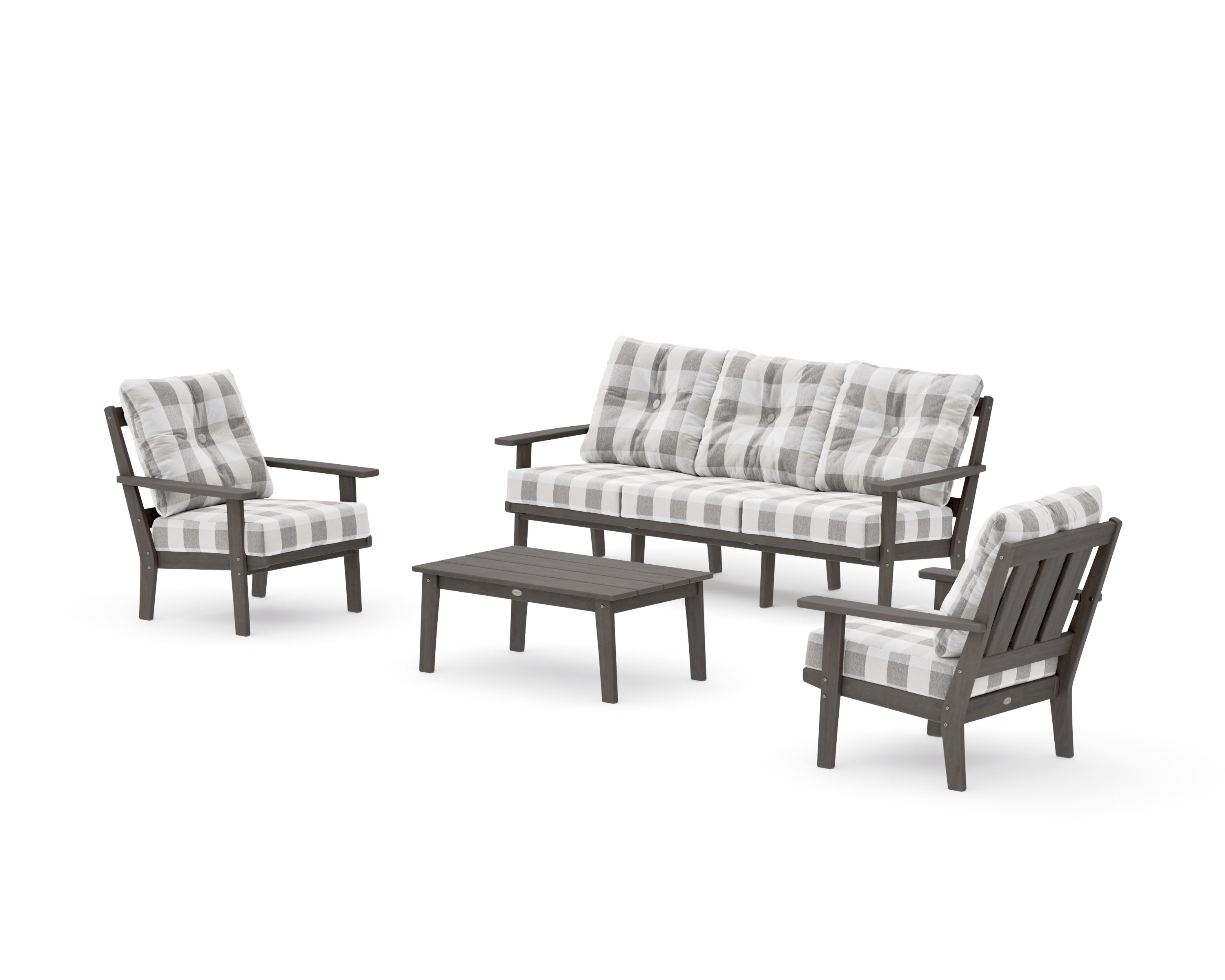 Oxford 4-Piece Deep Seating Set with Sofa in Driftwood / Buffalo Plaid Grey Mist