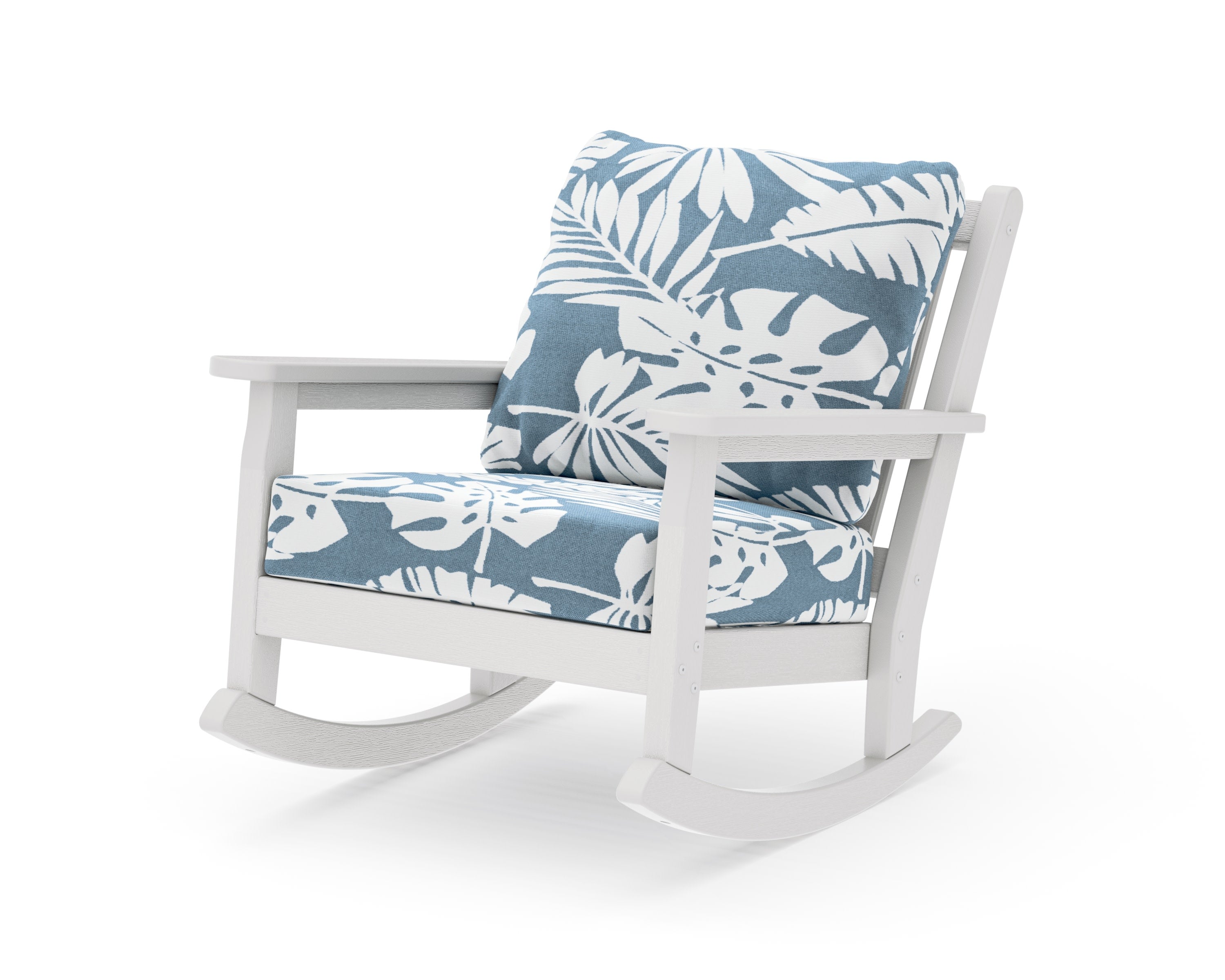 Chippendale Deep Seating Rocking Chair in Vintage White / Leaf Sky Blue
