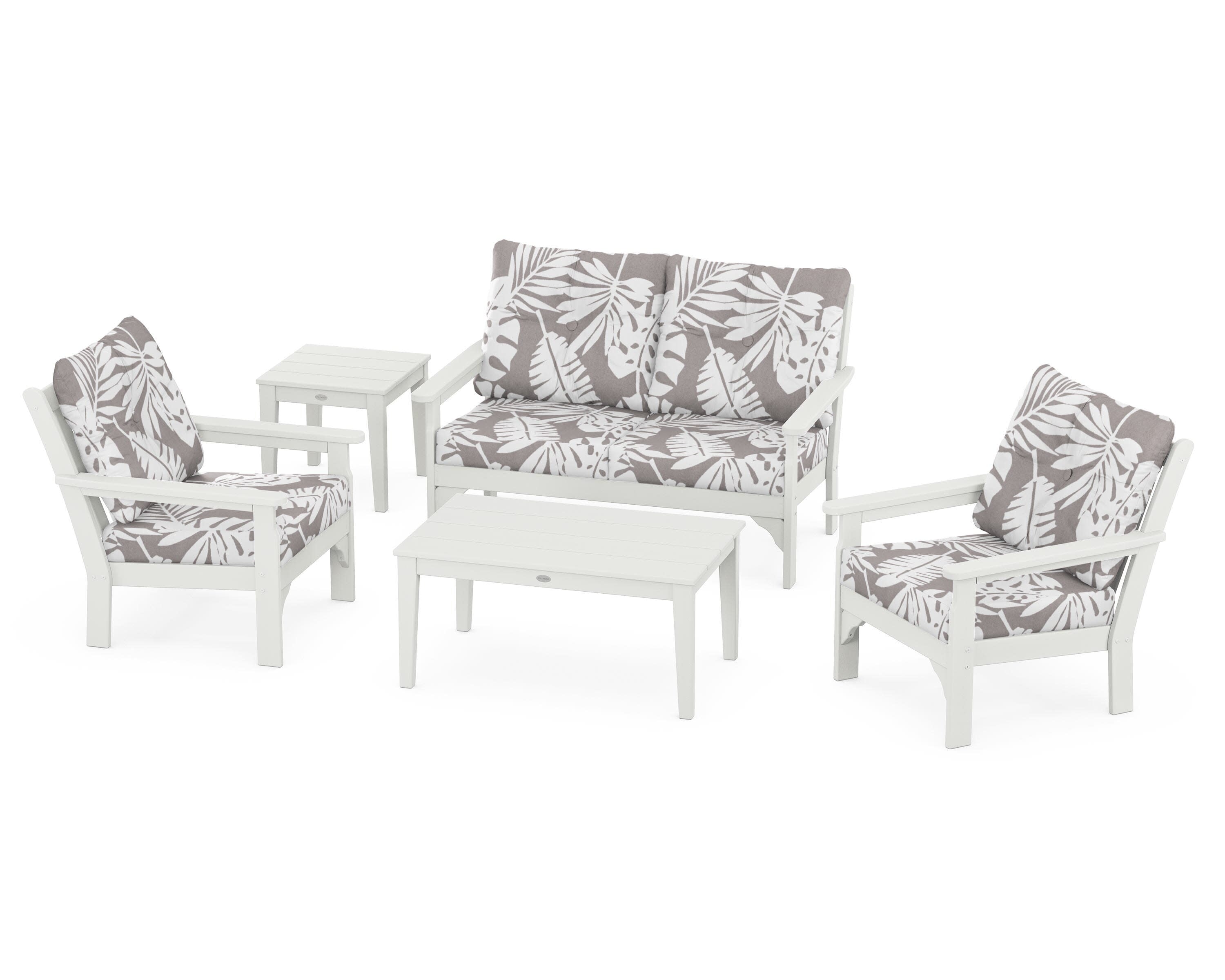 Vineyard 5-Piece Deep Seating Set in Vintage White / Leaf Grey Mist