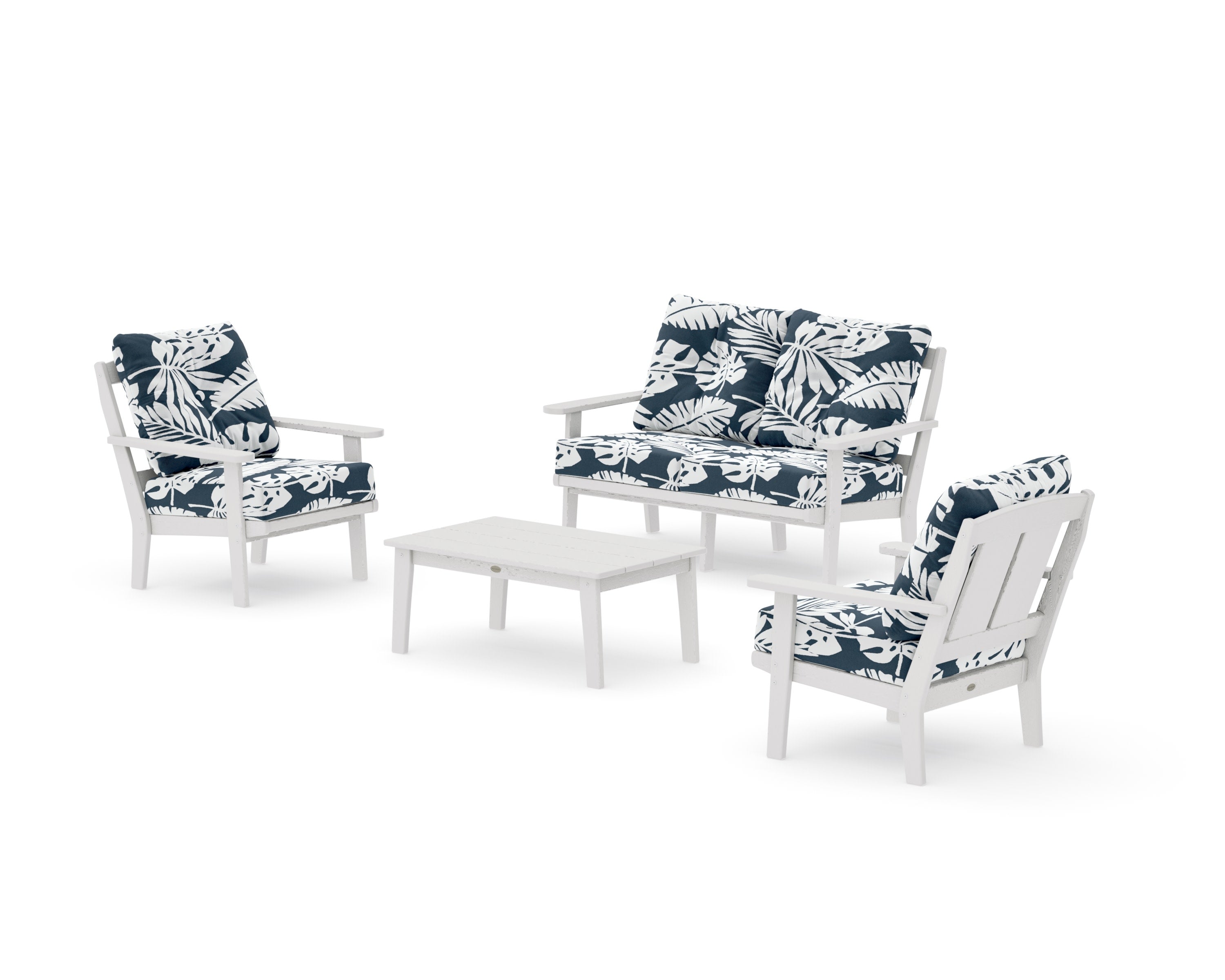 Mission 4-Piece Deep Seating Set with Loveseat in Vintage White / Leaf Marine Indigo