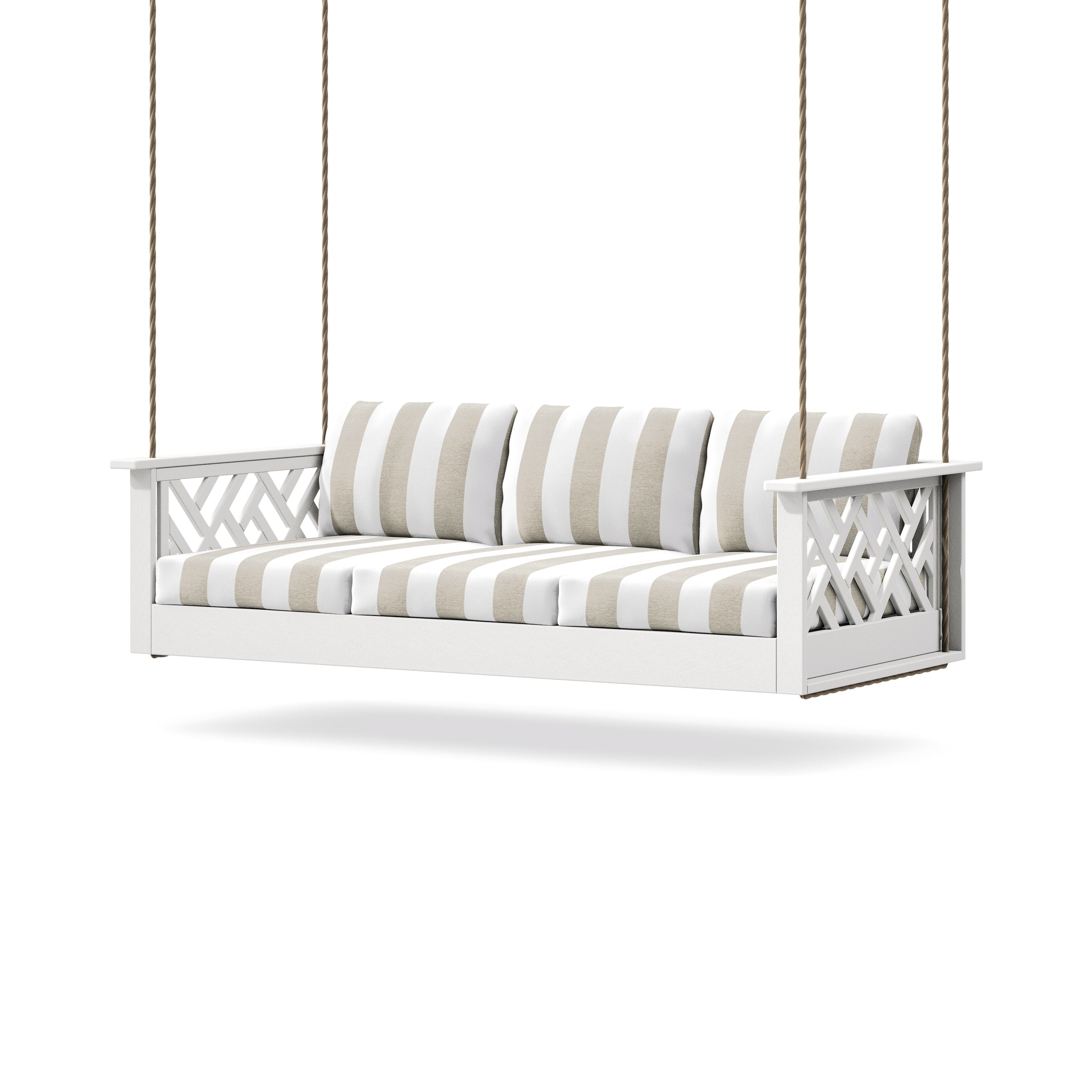 Chippendale Daybed Swing in White / Cabana Stripe Dune Burlap