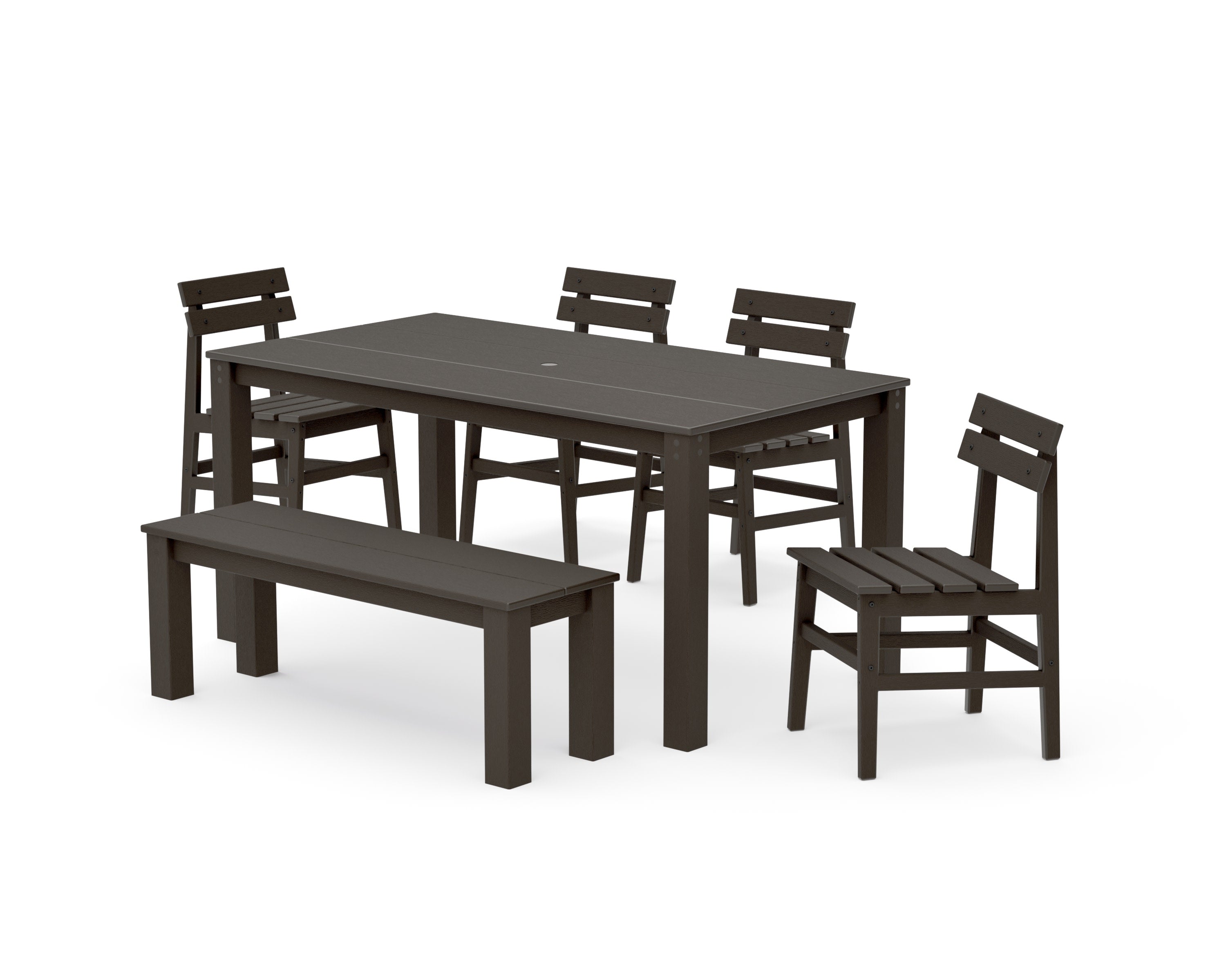 Modern Studio Plaza Chair 6-Piece Parsons Dining Set with Bench in Vintage Coffee