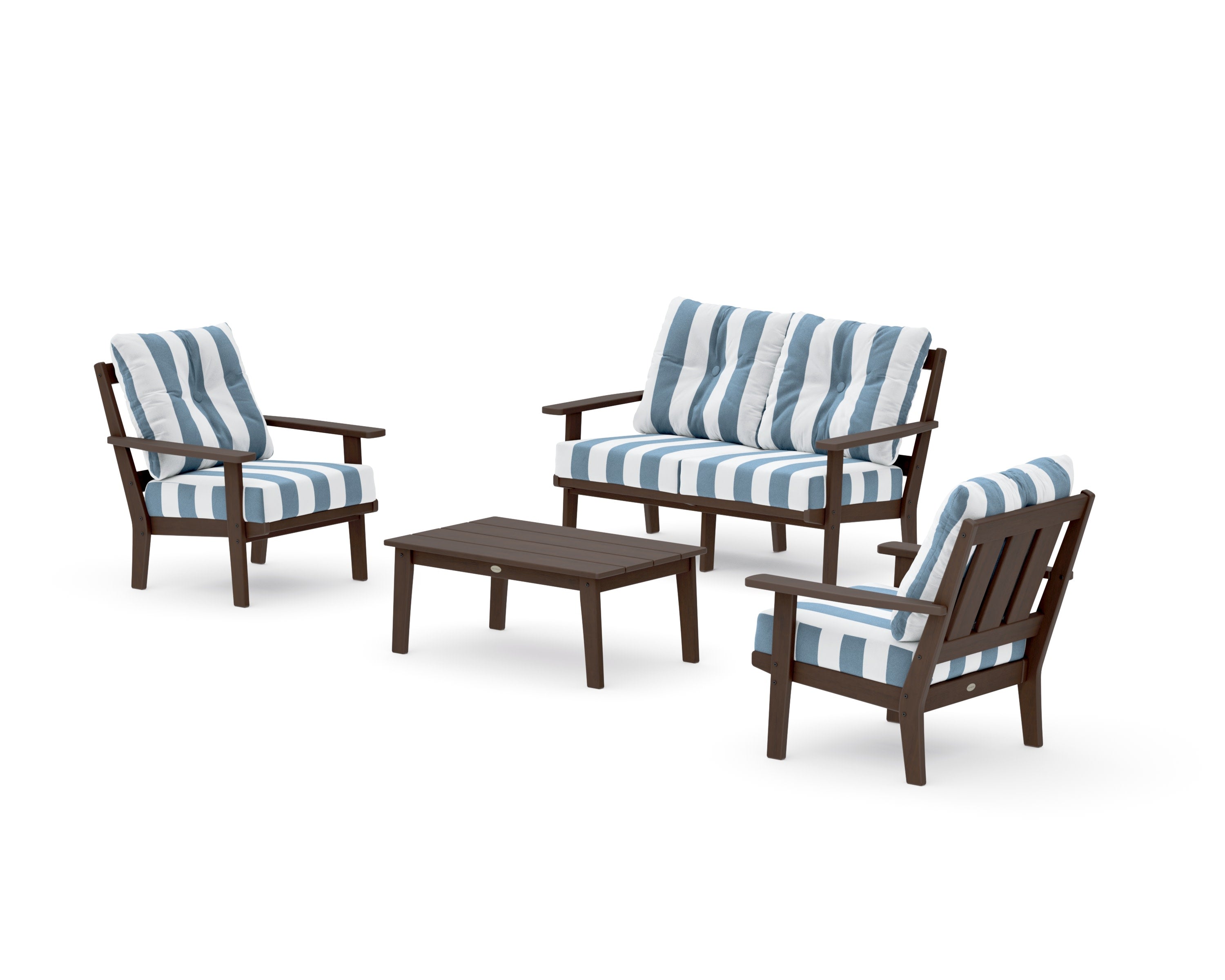 Oxford 4-Piece Deep Seating Set with Loveseat in Kona / Cabana Stripe Sky Blue