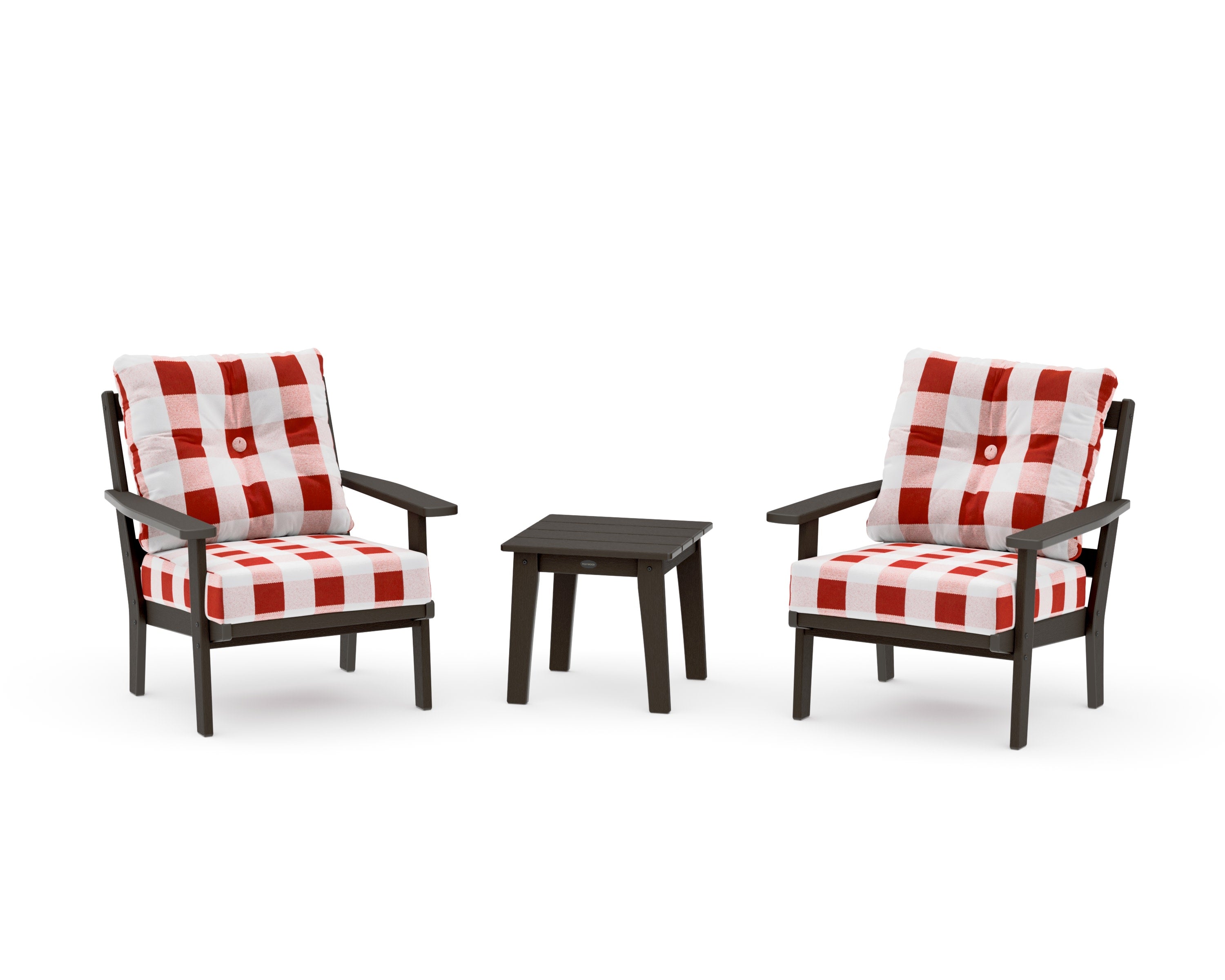 Oxford 3-Piece Deep Seating Set in Vintage Coffee / Buffalo Plaid Crimson