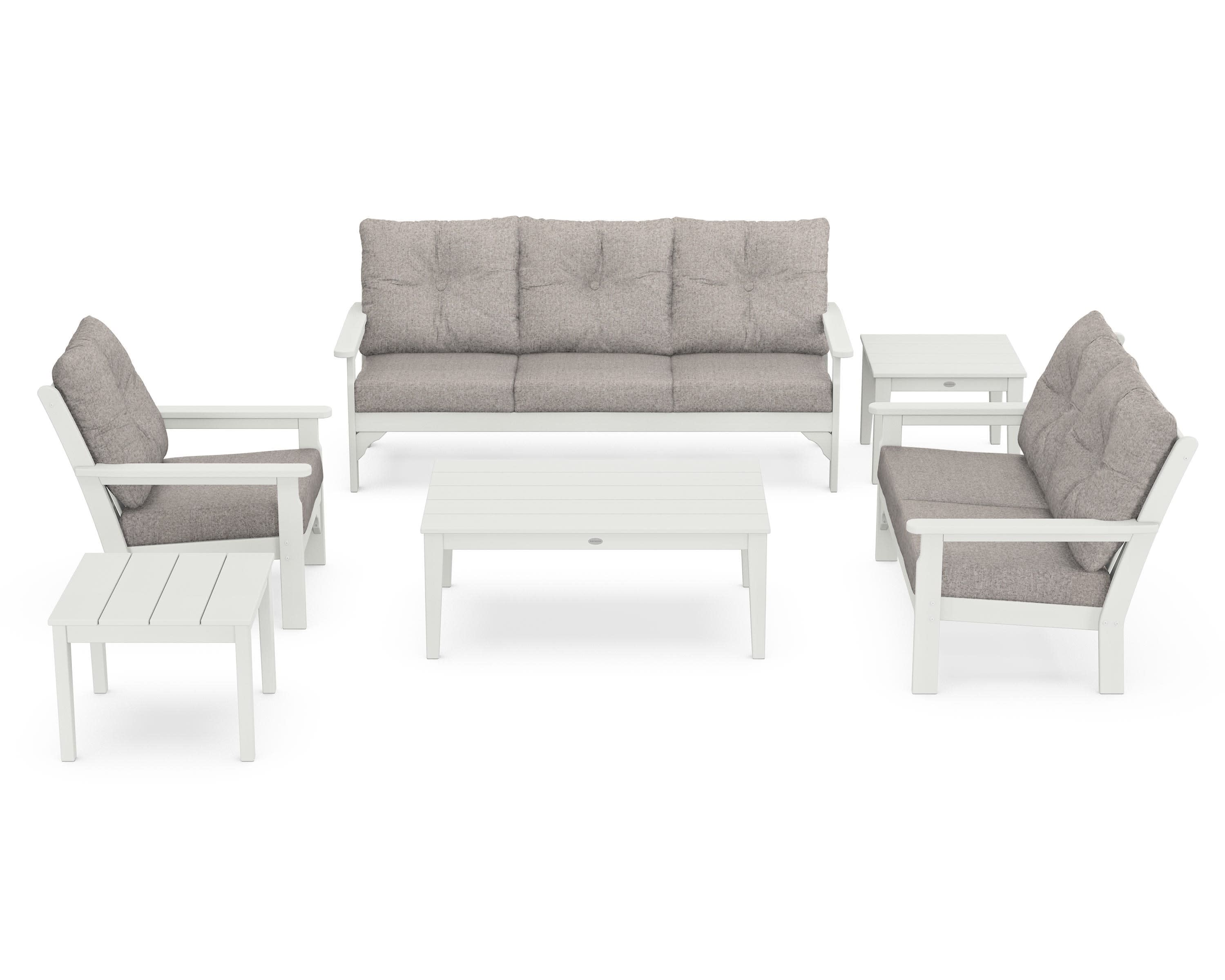 Vineyard 6-Piece Deep Seating Set in Vintage White / Weathered Tweed