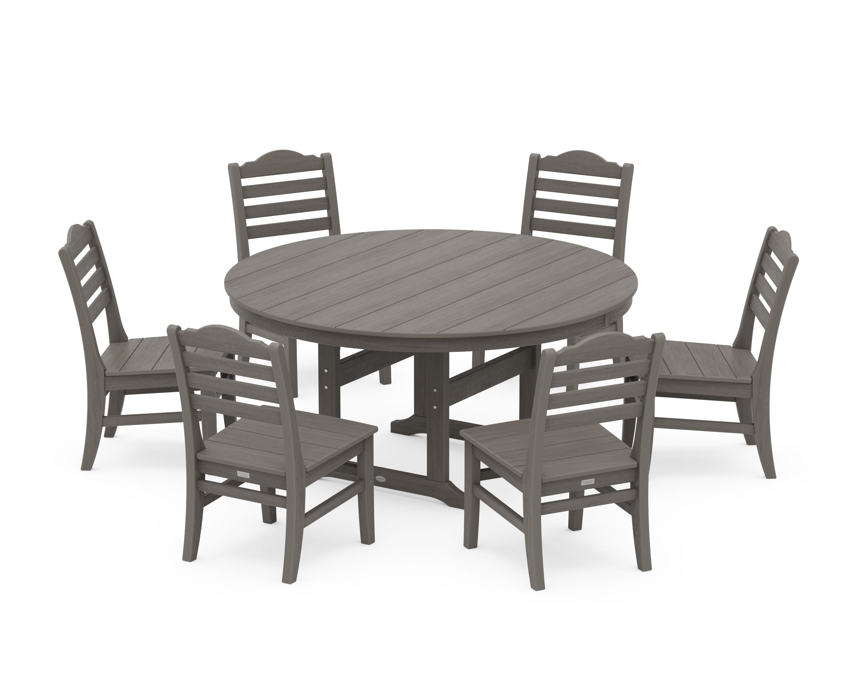 Savannah 7-Piece Side Chair Round Farmhouse Dining Set in Driftwood