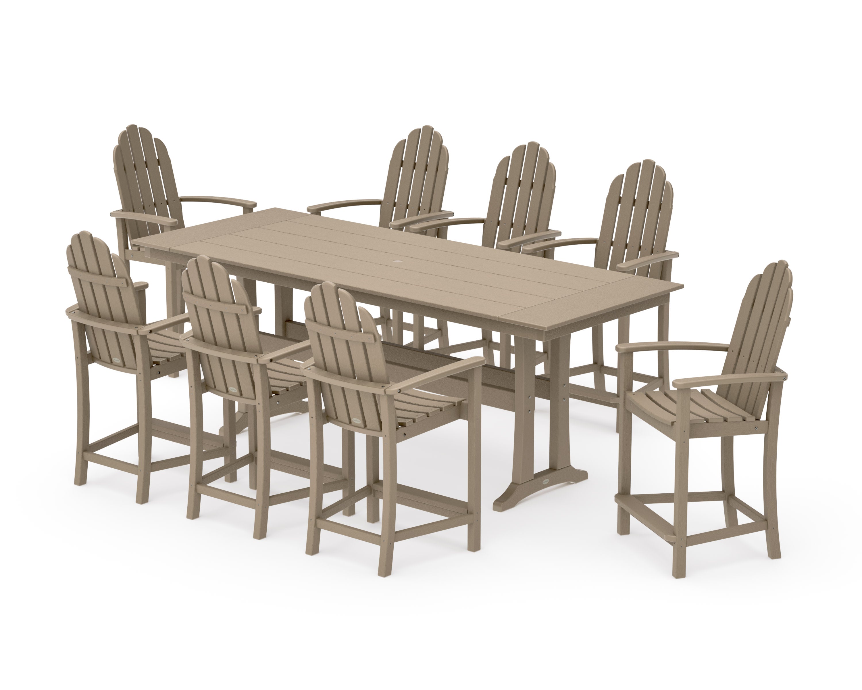 Classic Adirondack 9-Piece Farmhouse Counter Set with Trestle Legs in Vintage Sahara
