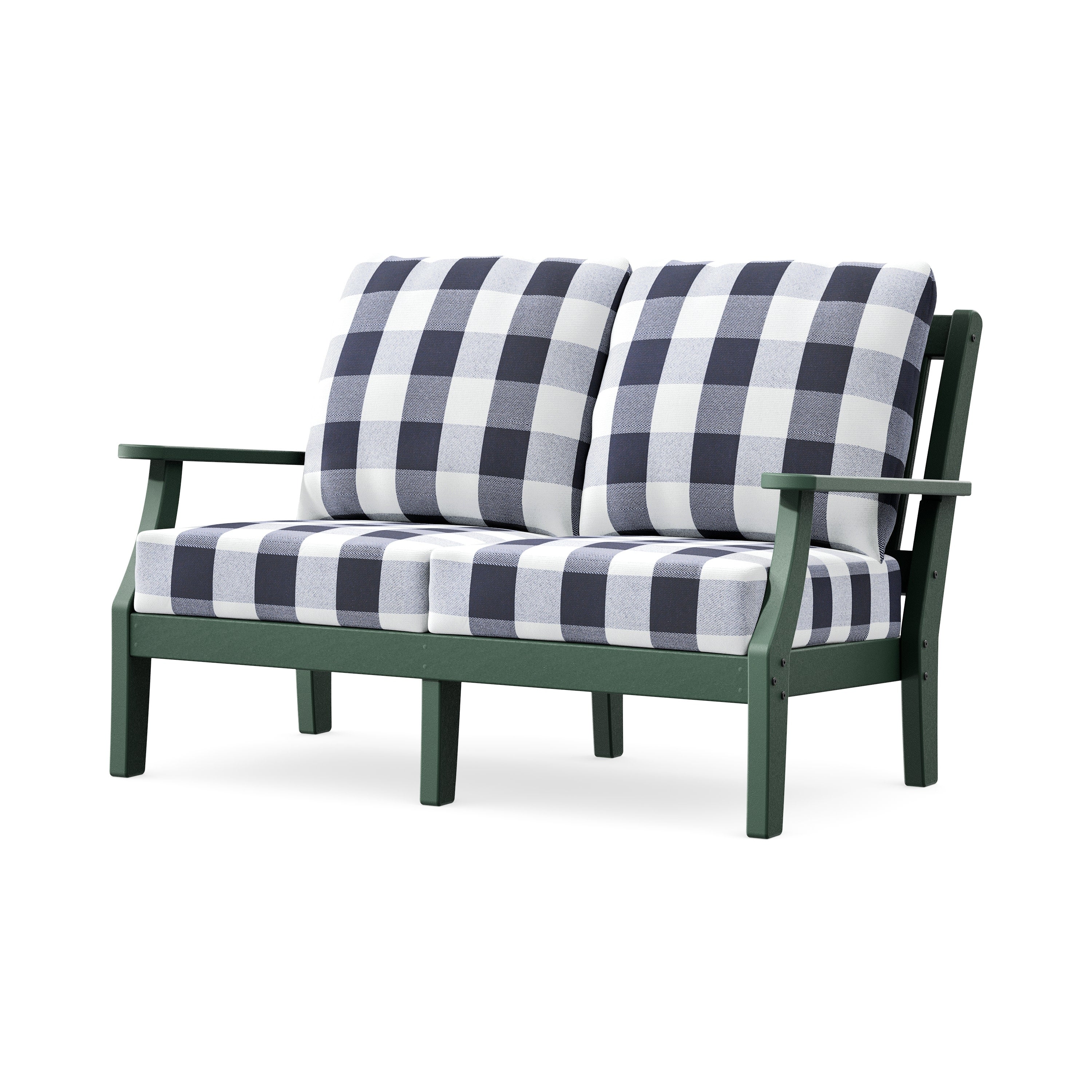 Chinoiserie Deep Seating Loveseat in Green / Buffalo Plaid Navy