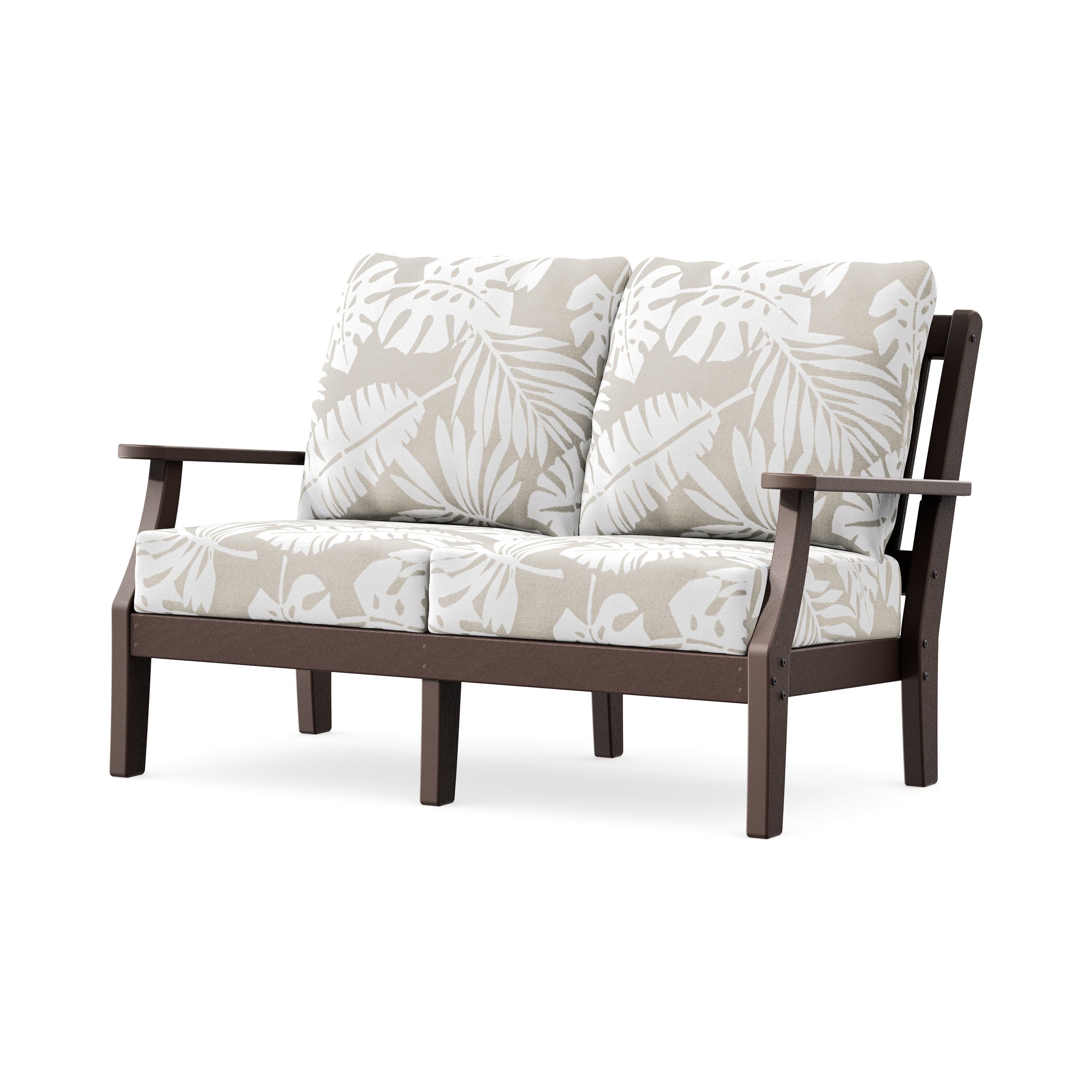 Chinoiserie Deep Seating Loveseat in Mahogany / Leaf Dune Burlap